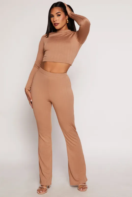 Textured Knit High Waist Flare Pants sold by Rainbow