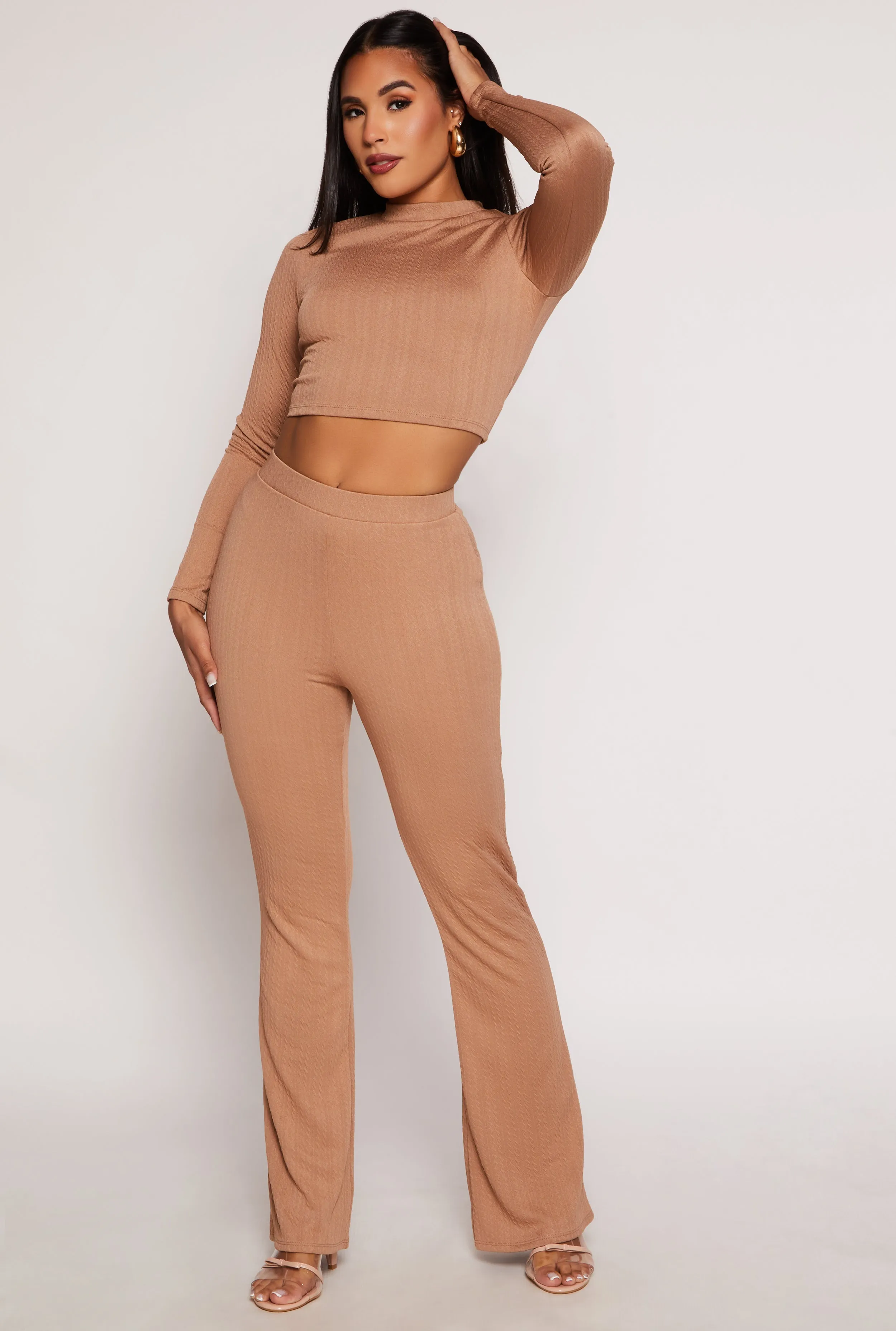 Textured Knit High Waist Flare Pants sold by Rainbow