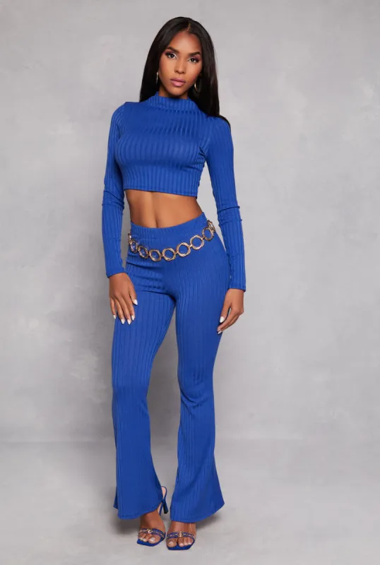 Ribbed Knit High Waist Flare Pants sold by Rainbow