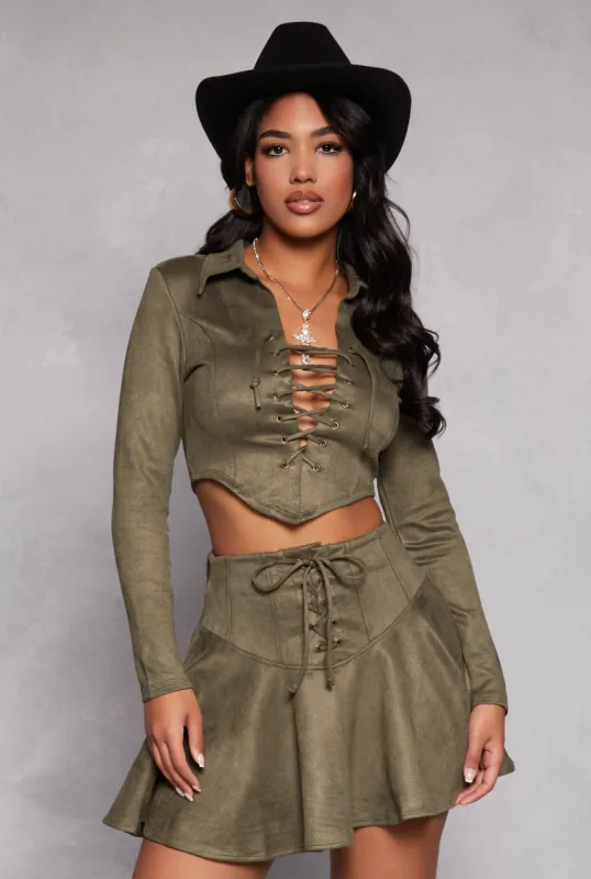 Faux Suede Lace Up Crop Top sold by Rainbow