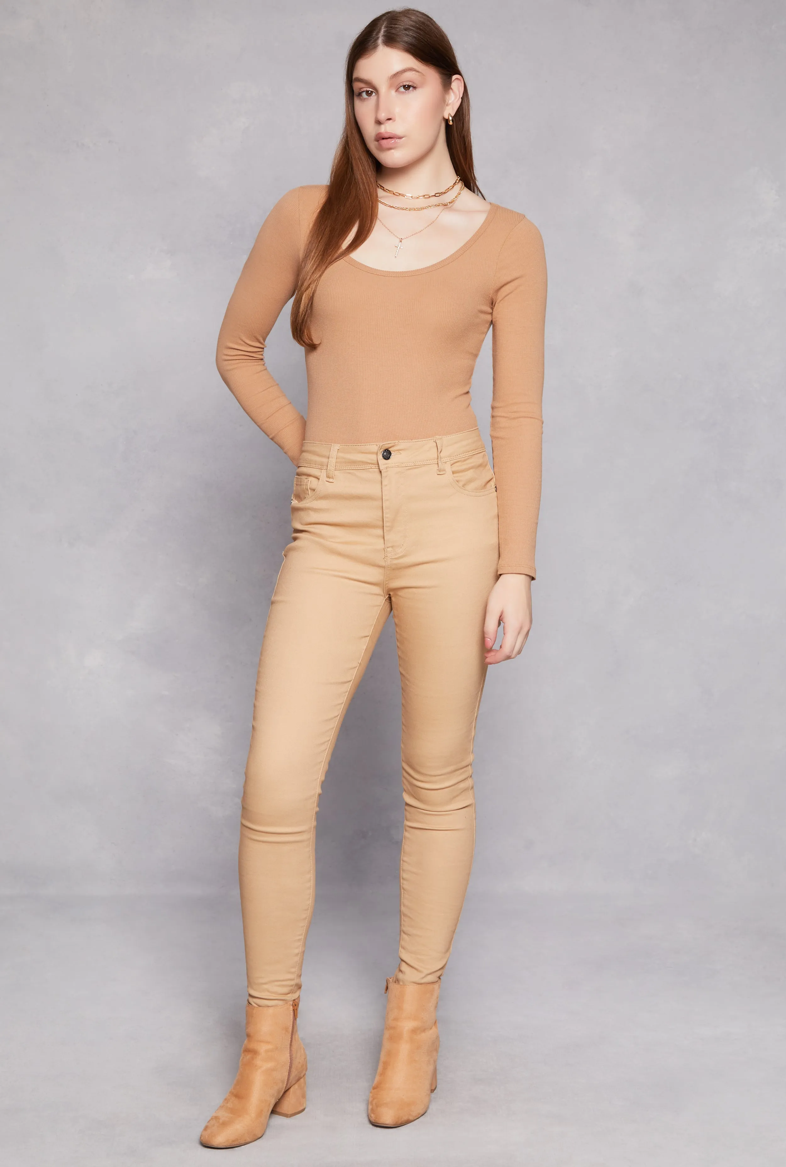 Ribbed Knit Scoop Neck Long Sleeve Bodysuit sold by Rainbow product image thumbnail 2