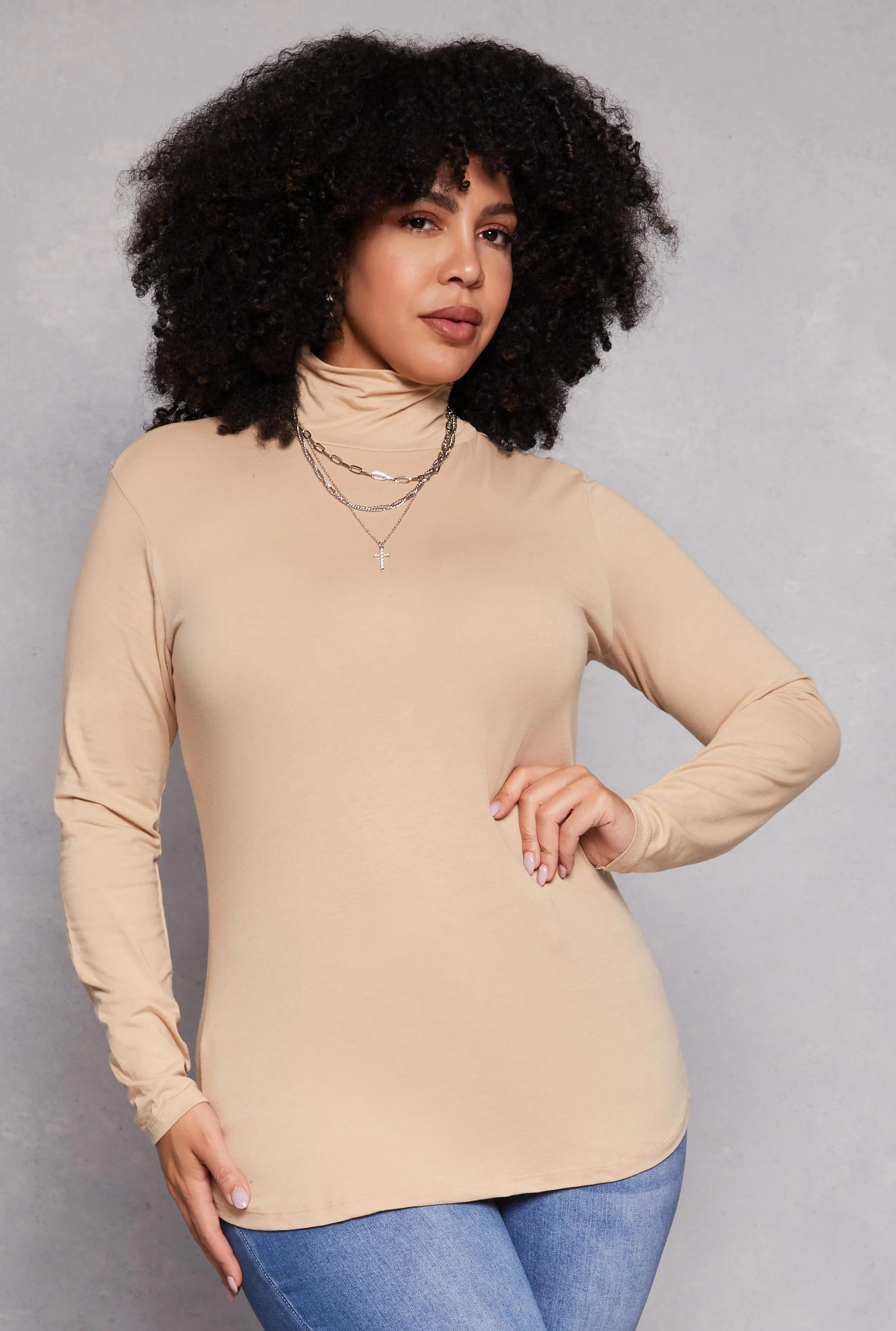 Plus Size Ruched Mock Neck T Shirt sold by Rainbow