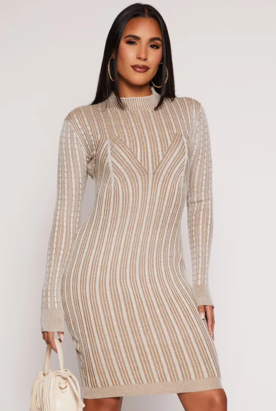 Almost Famous Ribbed Knit Shadow Stripe Sweater Dress sold by Rainbow