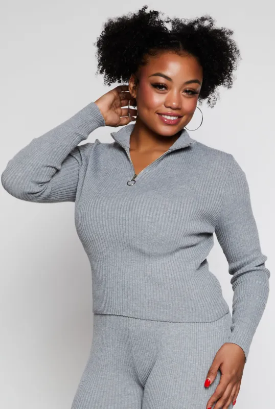 Plus Size Ribbed Knit Zip Neck Sweater sold by Rainbow