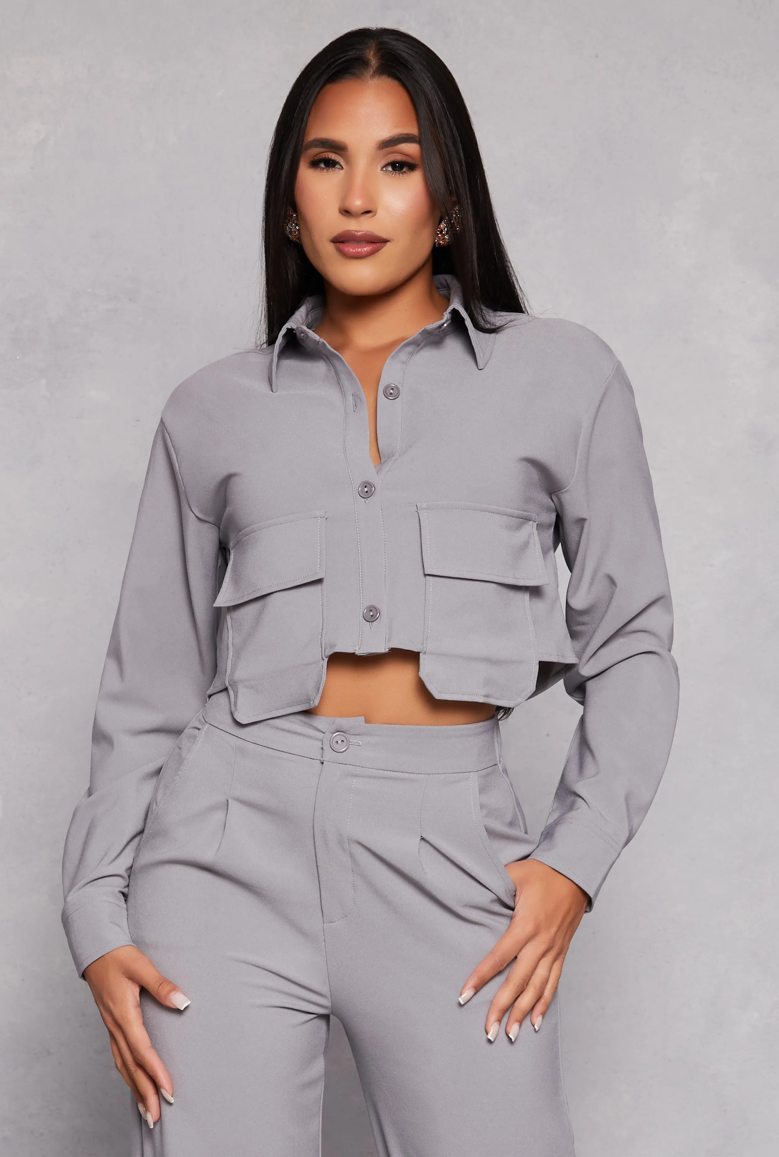 Crepe Knit Cargo Pocket Crop Top sold by Rainbow