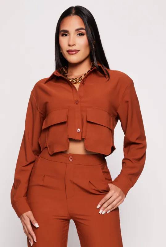 Crepe Knit Cargo Pocket Crop Top sold by Rainbow