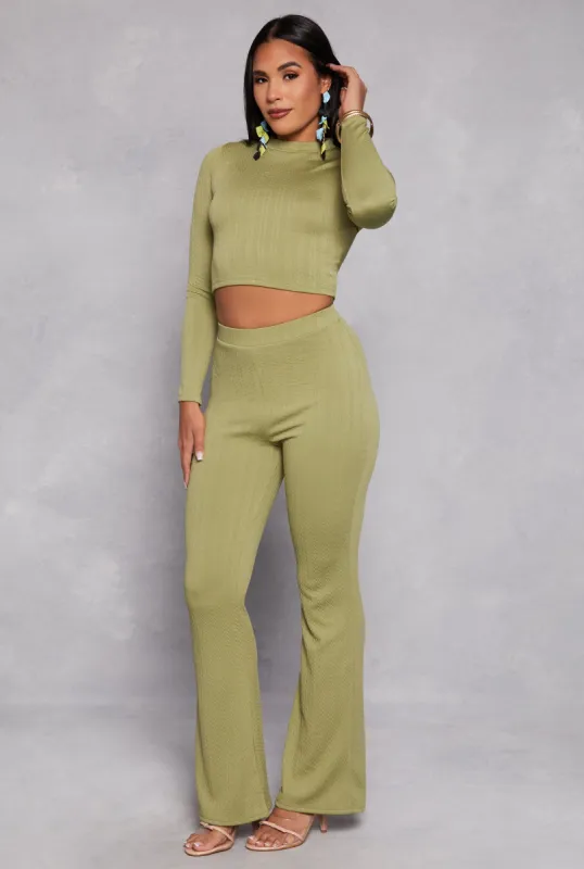 Textured Knit High Waist Flare Pants sold by Rainbow