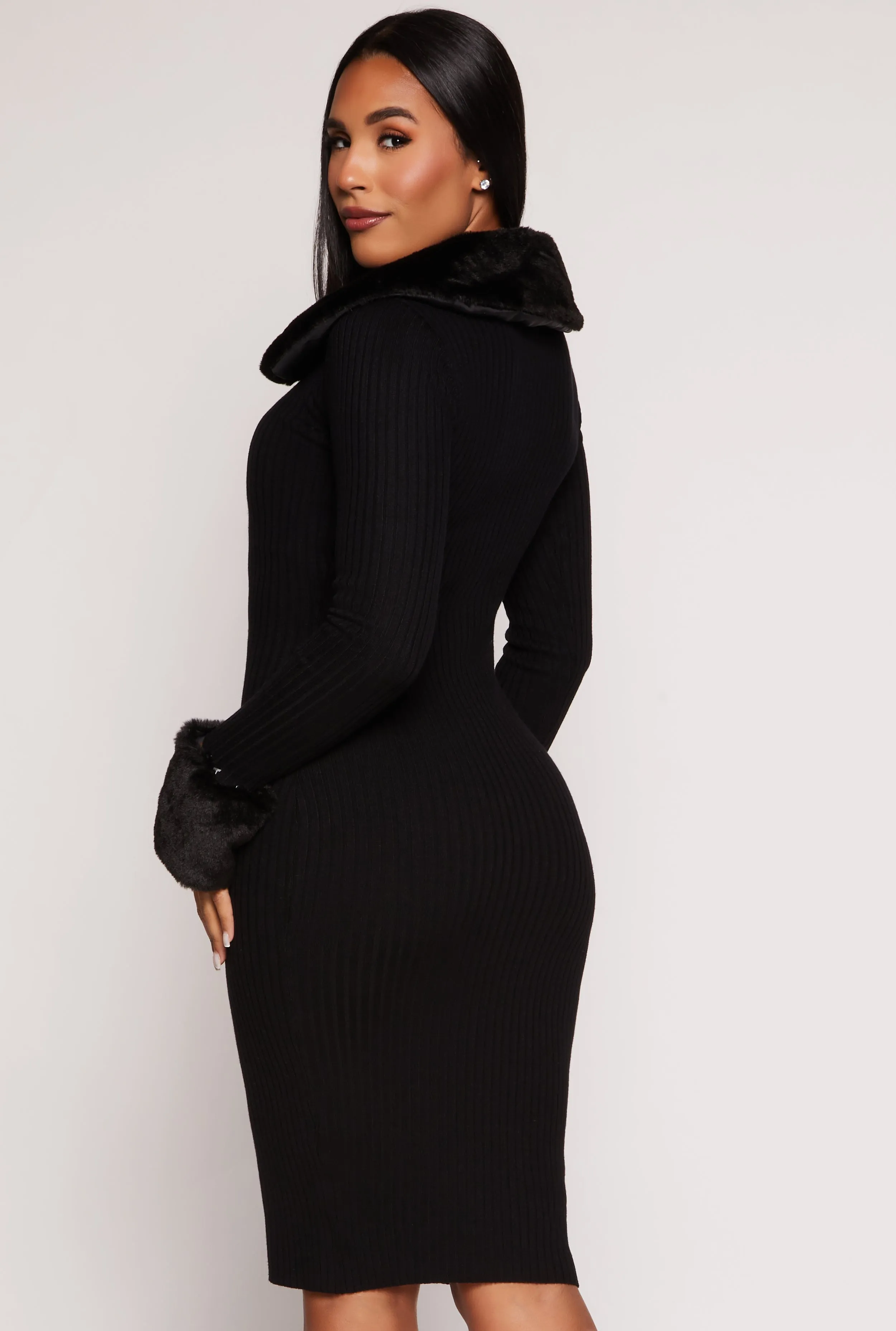 Almost Famous Faux Fur Collar Midi Dress sold by Rainbow product image thumbnail 3