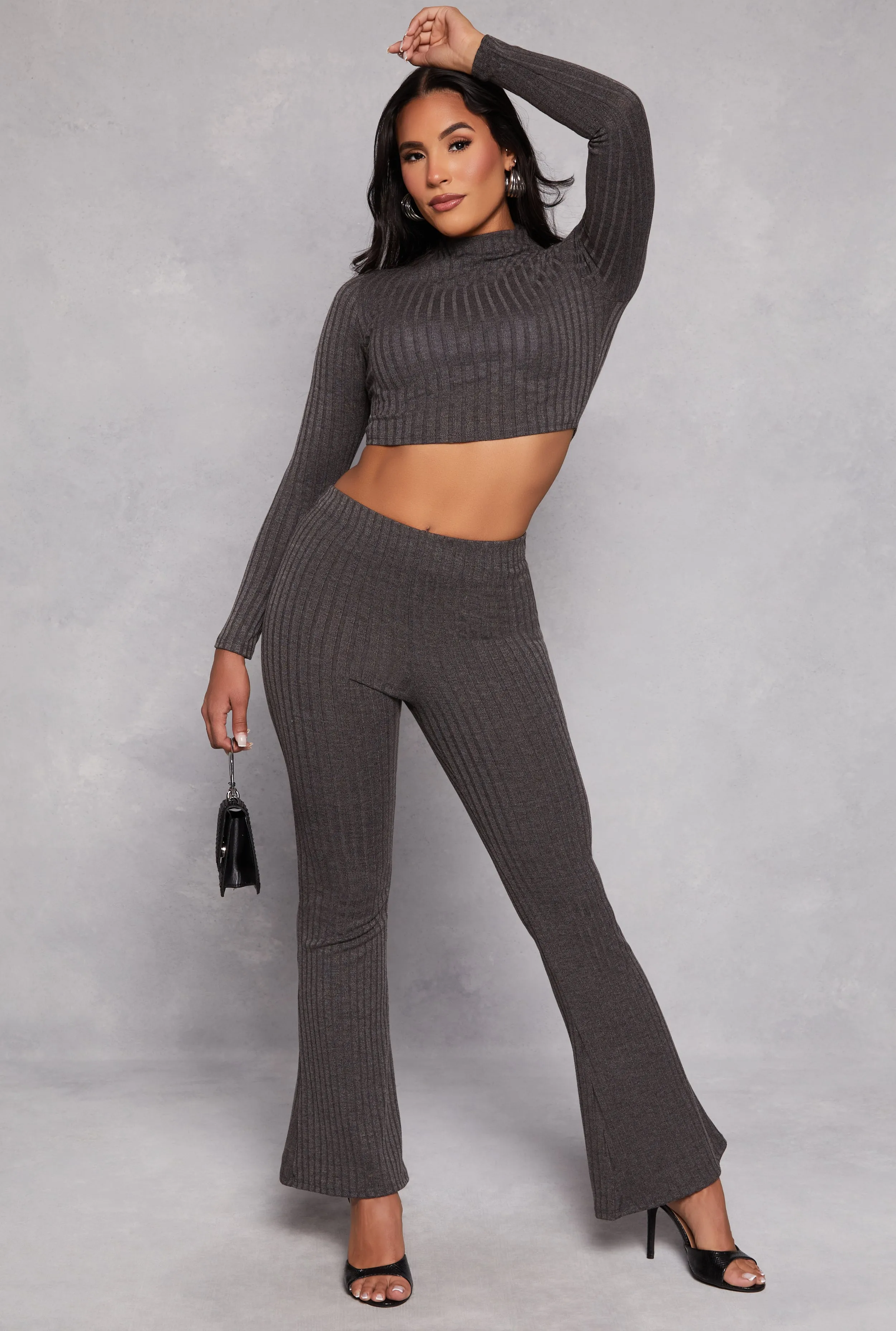 Ribbed Knit High Waist Flare Pants sold by Rainbow