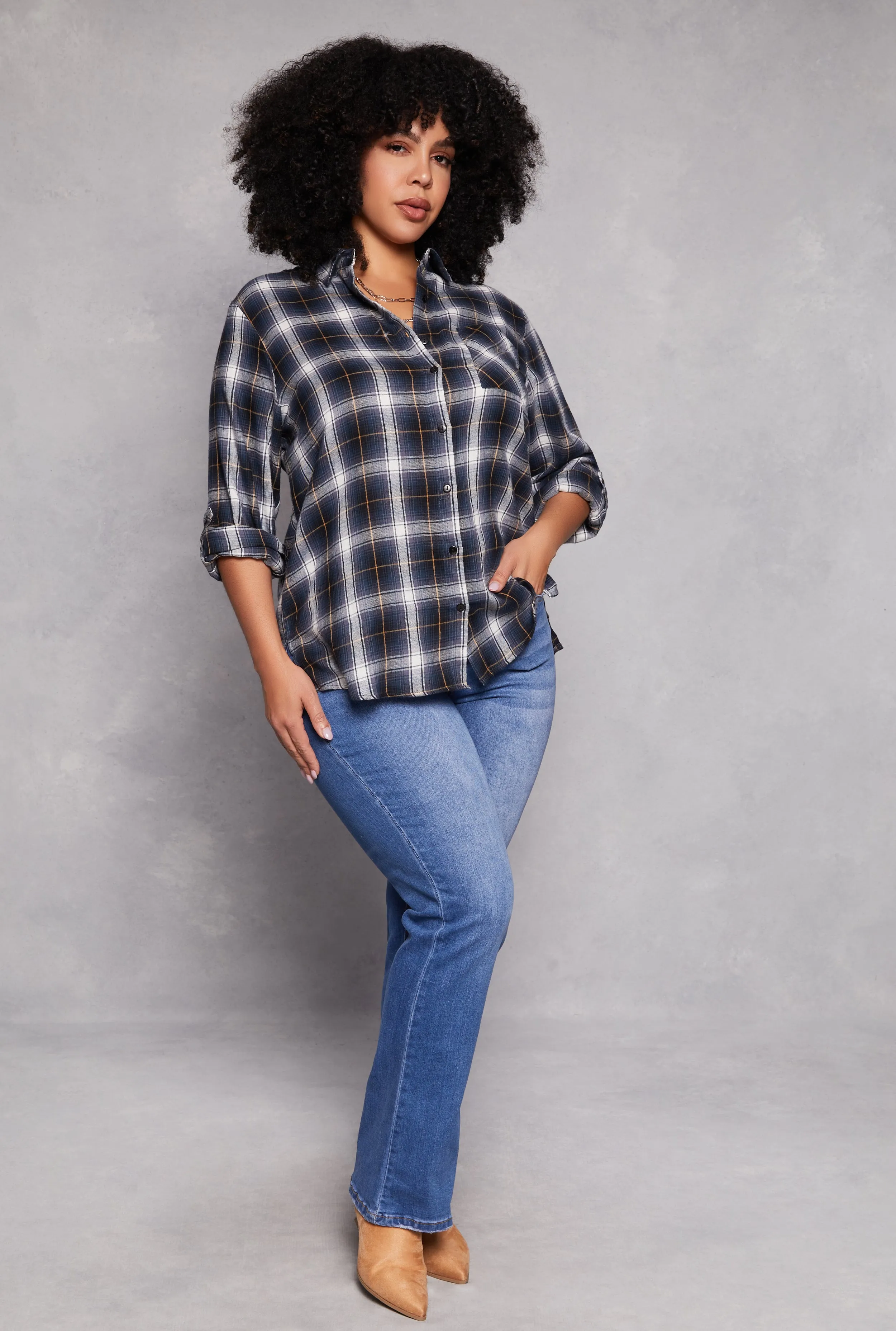 Plus Size Lurex Plaid Tabbed Sleeve Shirt sold by Rainbow product image thumbnail 2
