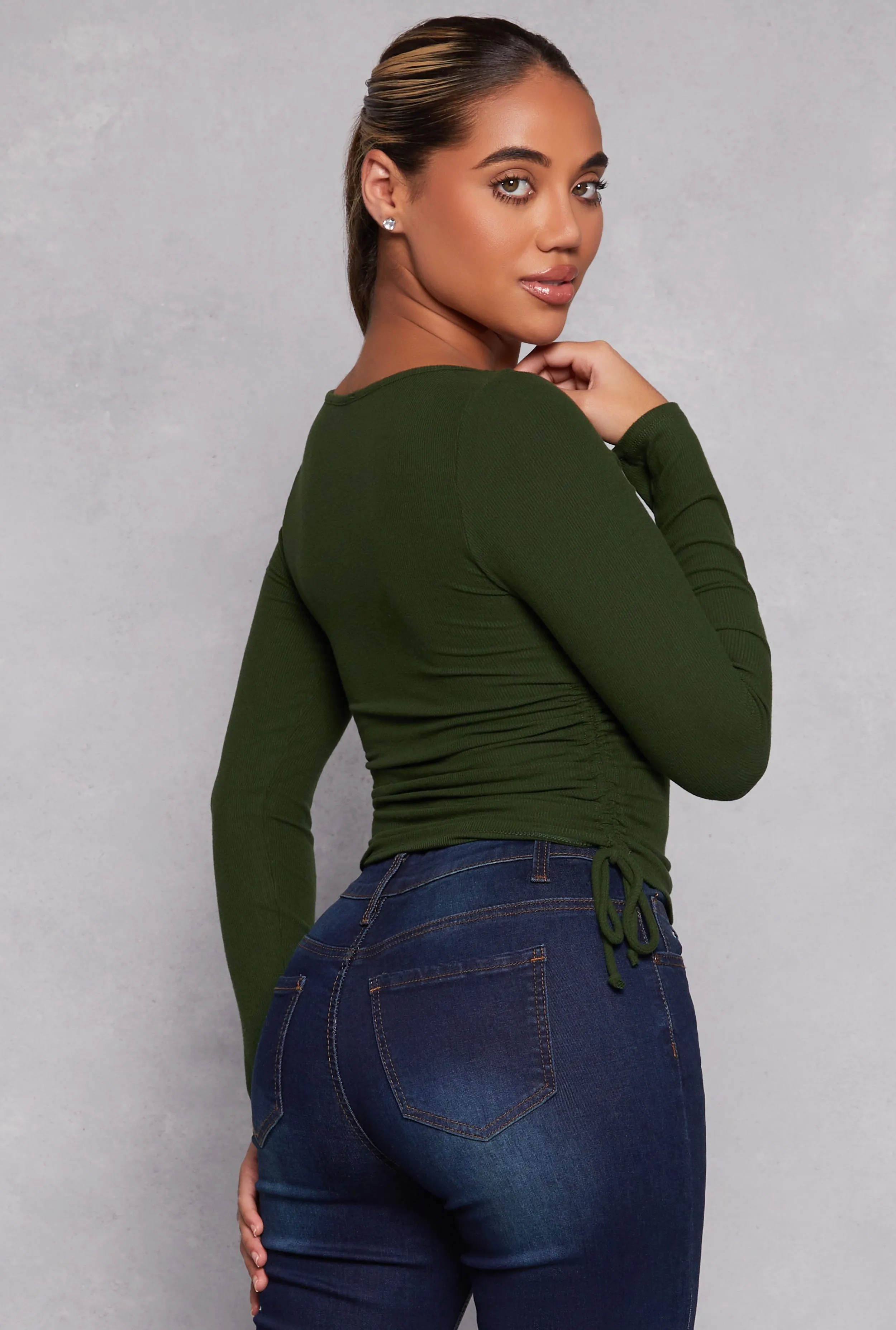 Side Tie Ruched Long Sleeve Top sold by Rainbow product image thumbnail 3