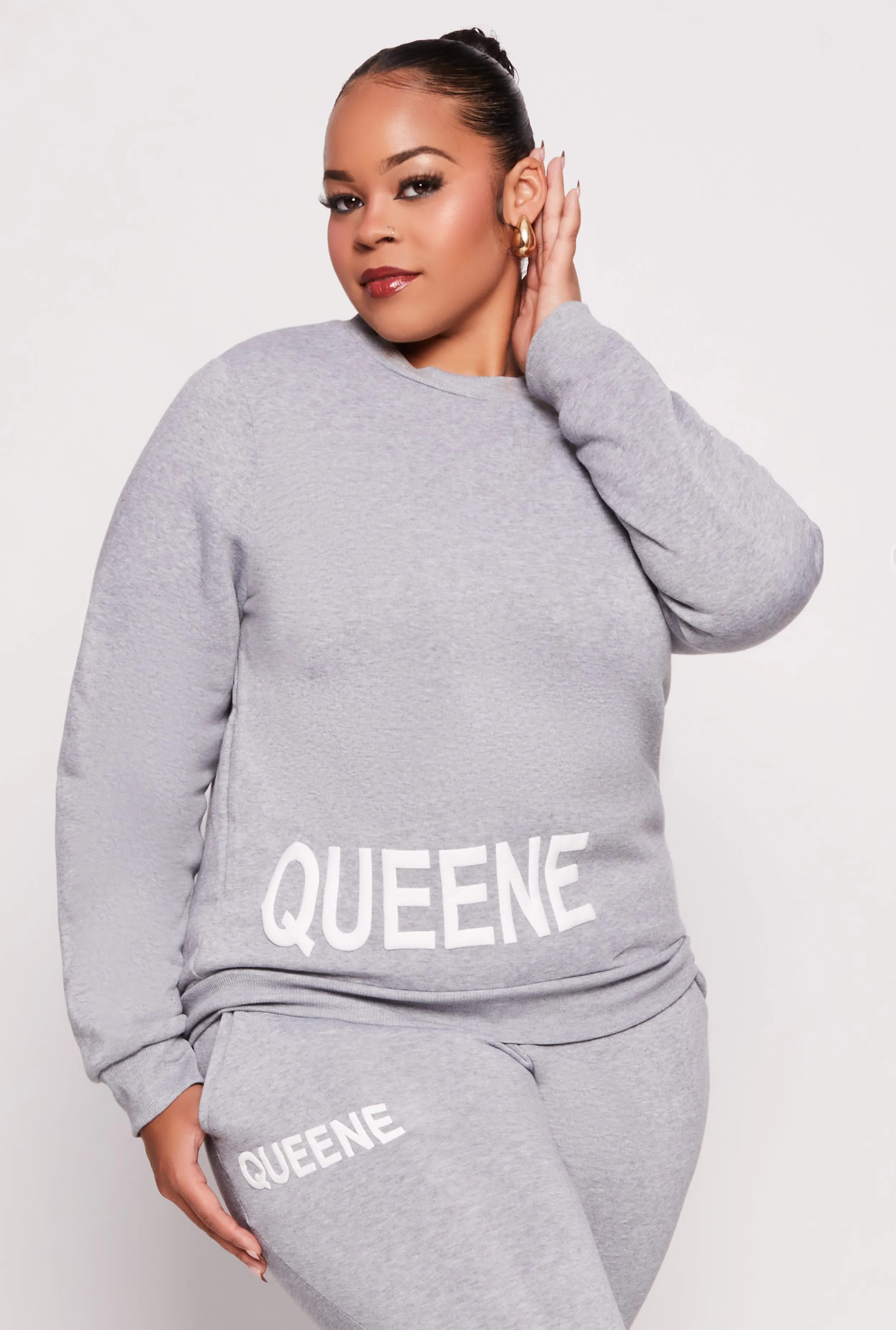 Plus Size Queene Puff Print Fleece Lined Sweatshirt sold by Rainbow