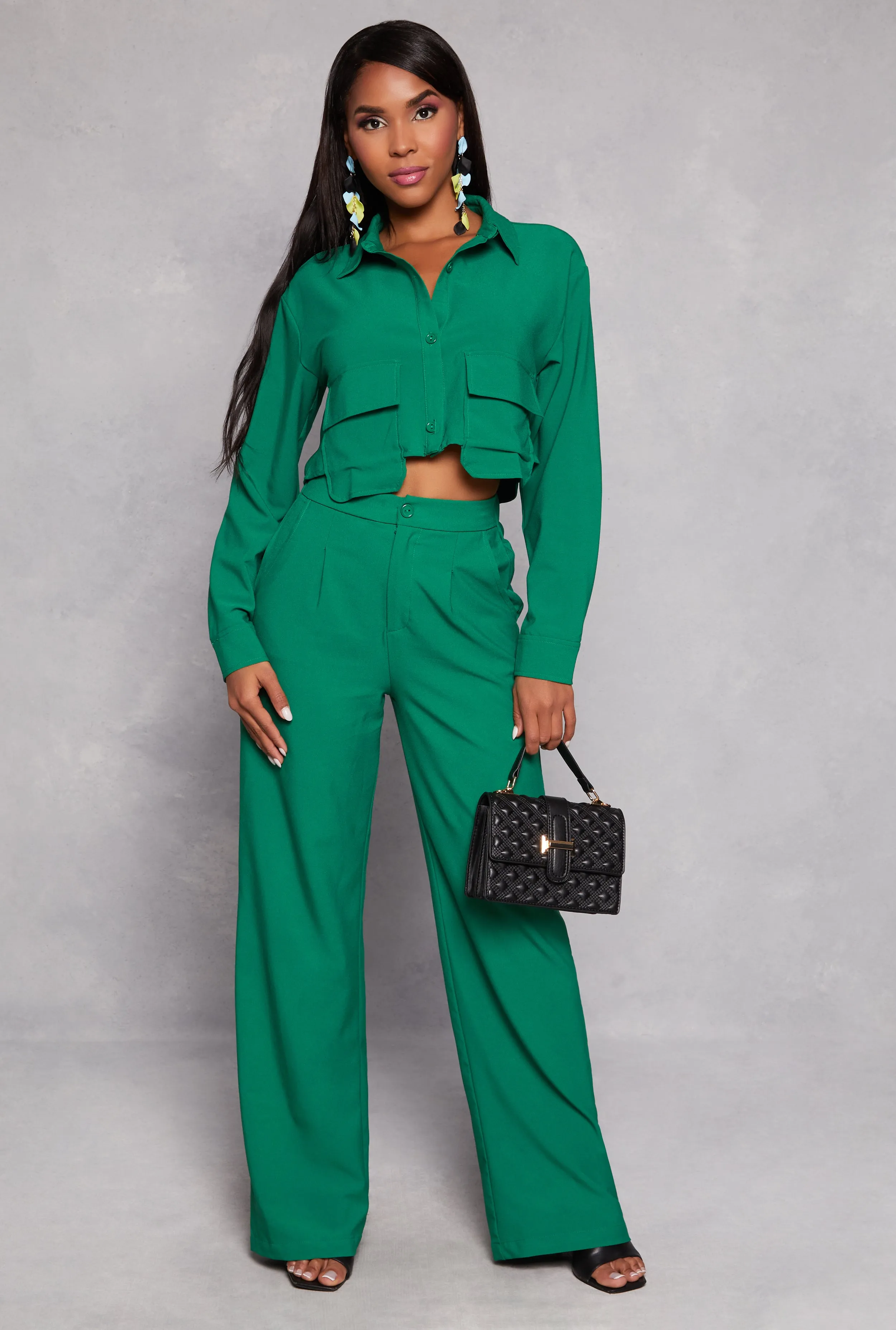 Crepe Knit Cargo Pocket Crop Top sold by Rainbow product image thumbnail 2