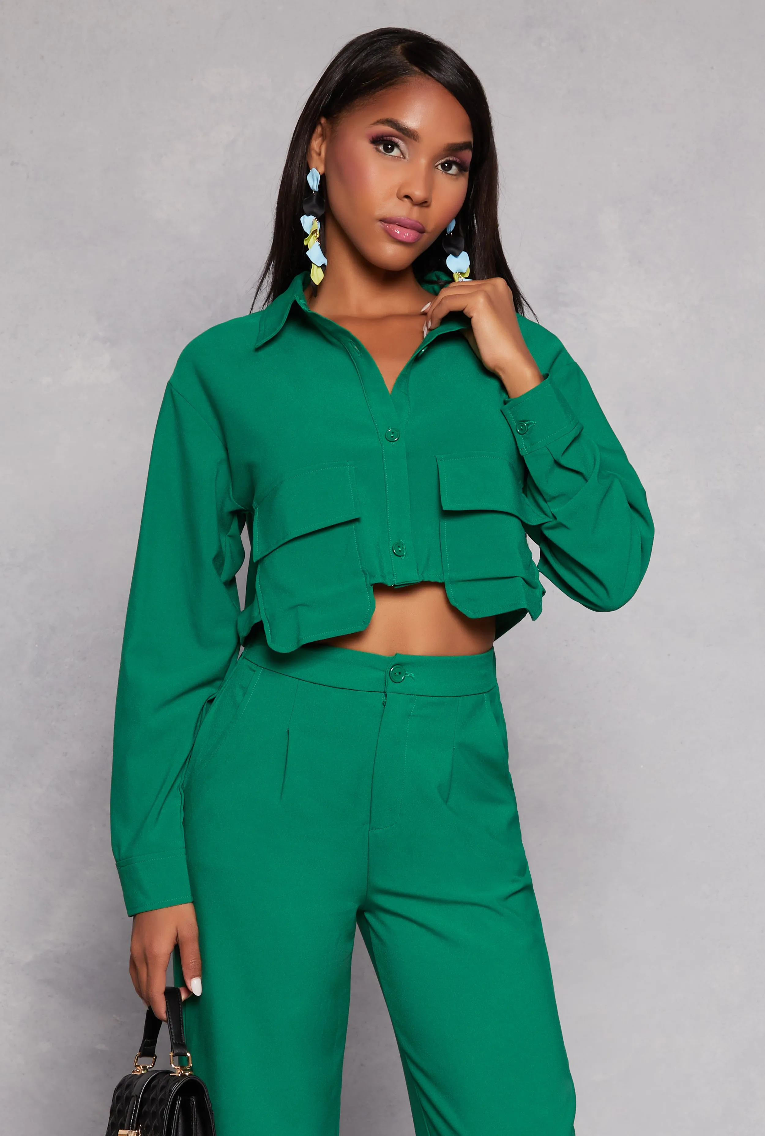 Crepe Knit Cargo Pocket Crop Top sold by Rainbow