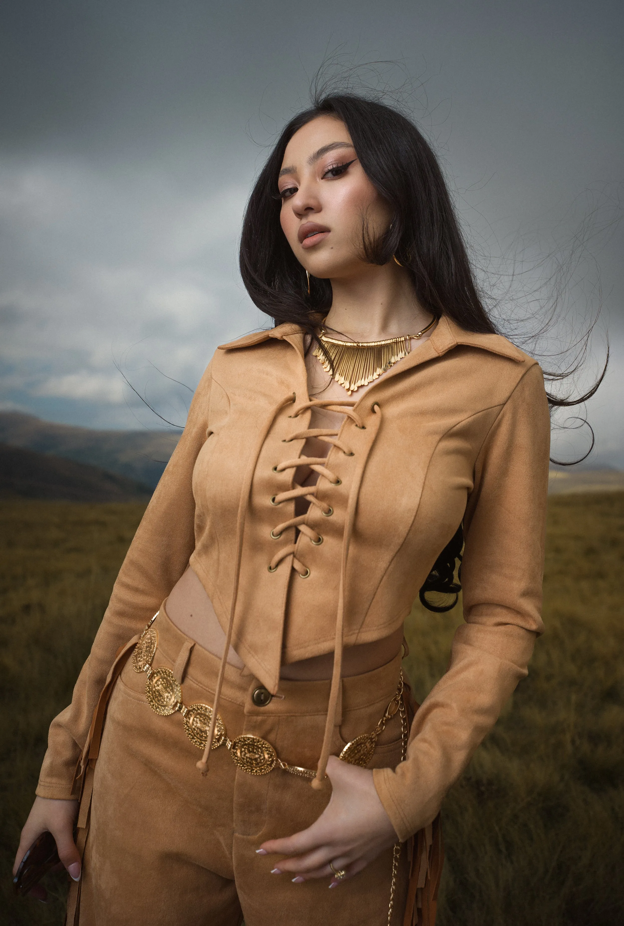 Faux Suede Lace Up Crop Top sold by Rainbow