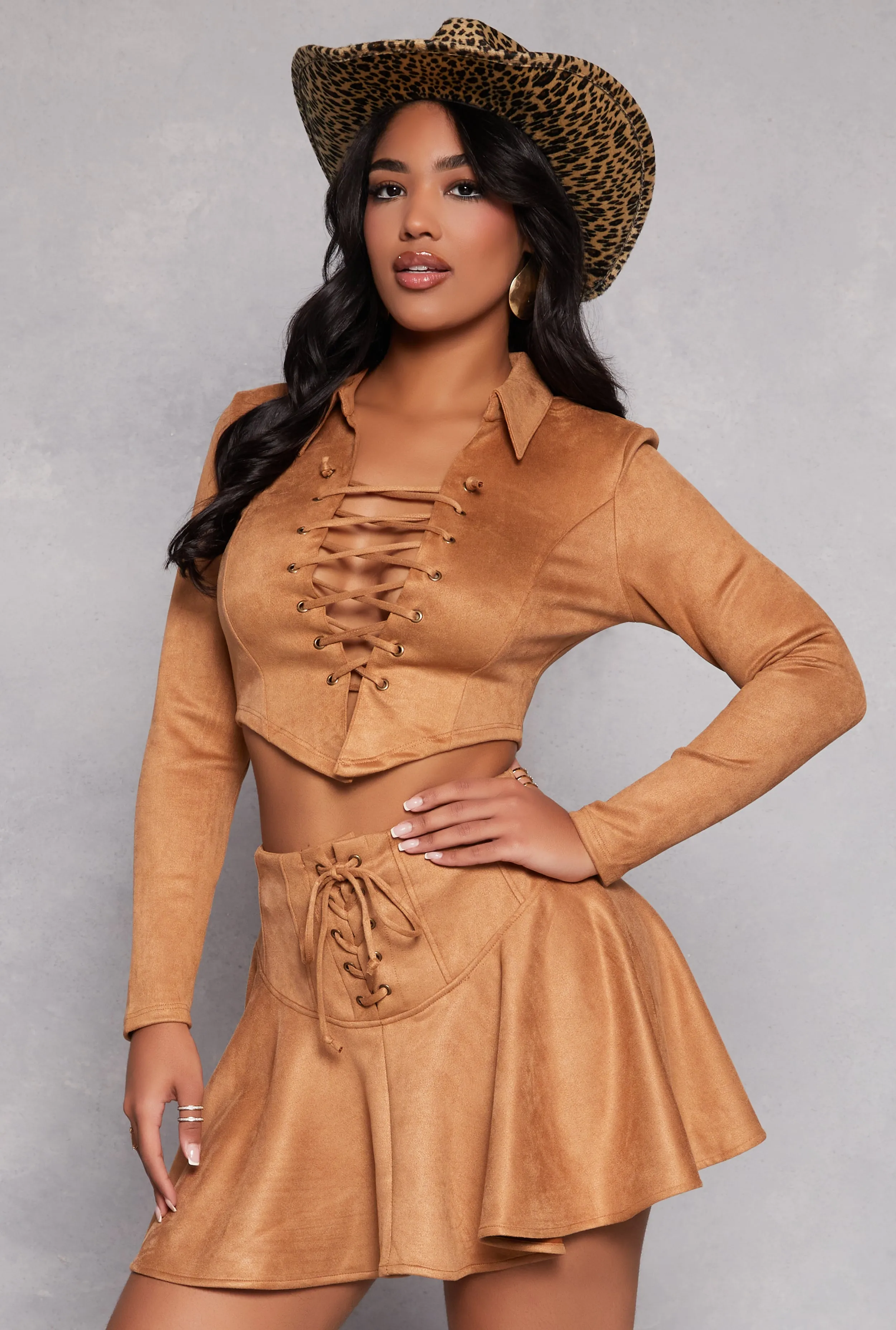 Faux Suede Lace Up Crop Top sold by Rainbow product image thumbnail 2