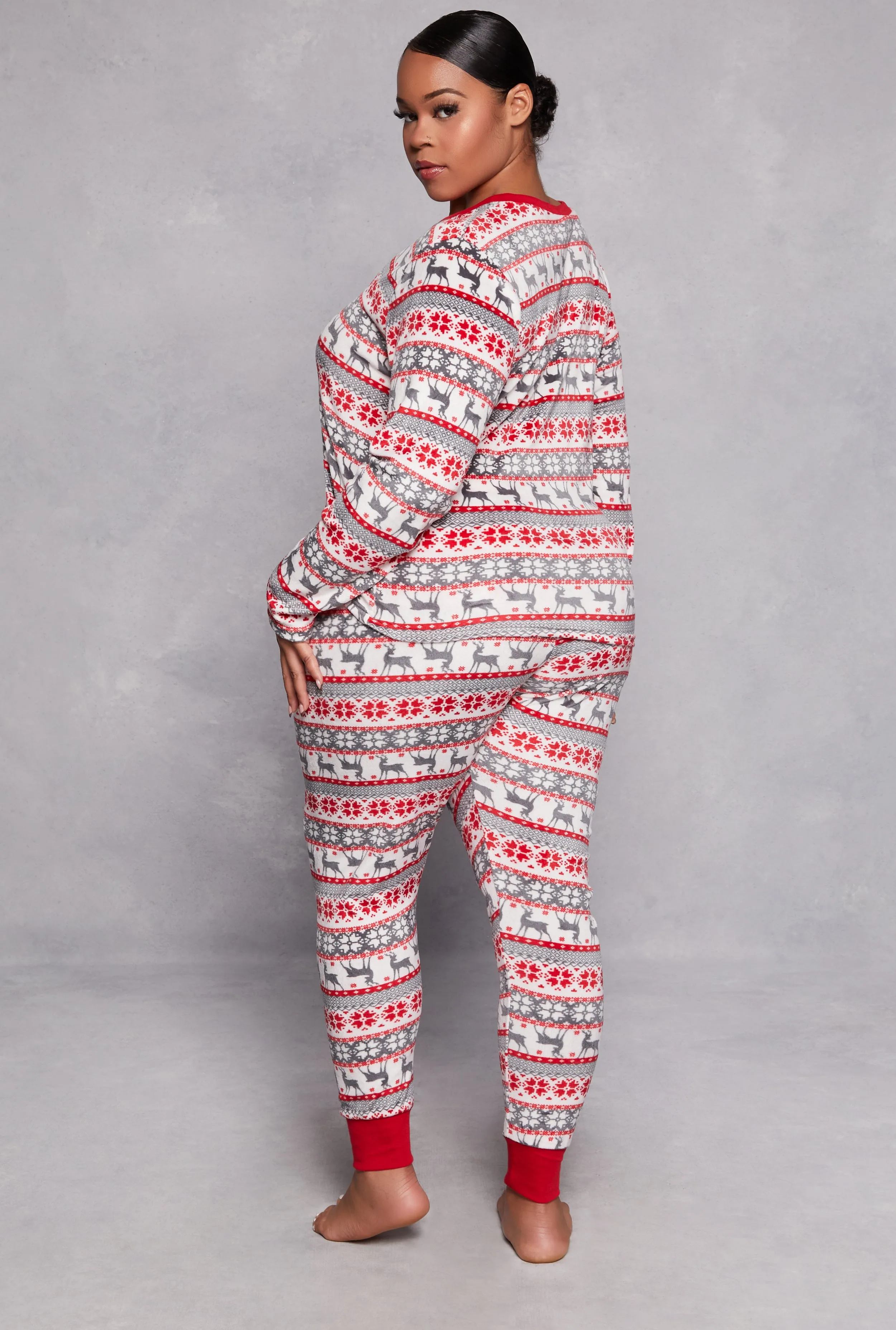 Plus Size Reindeer Print Pajama Top and Pants Set sold by Rainbow product image thumbnail 2