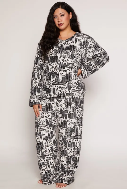Plus Size New York Print Pajama Top and Pants Set sold by Rainbow