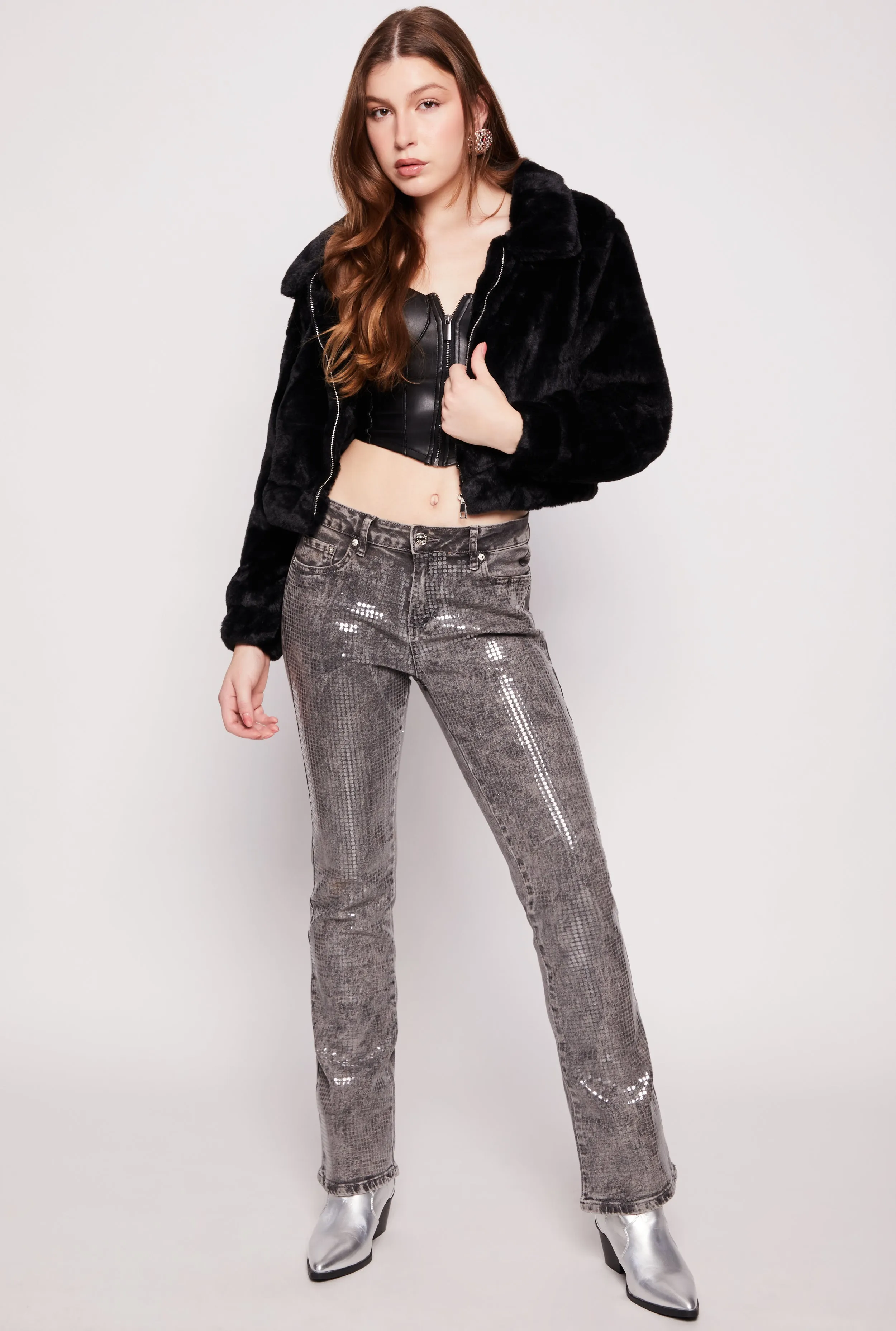 Faux Fur Zip Front Cropped Jacket sold by Rainbow product image thumbnail 2