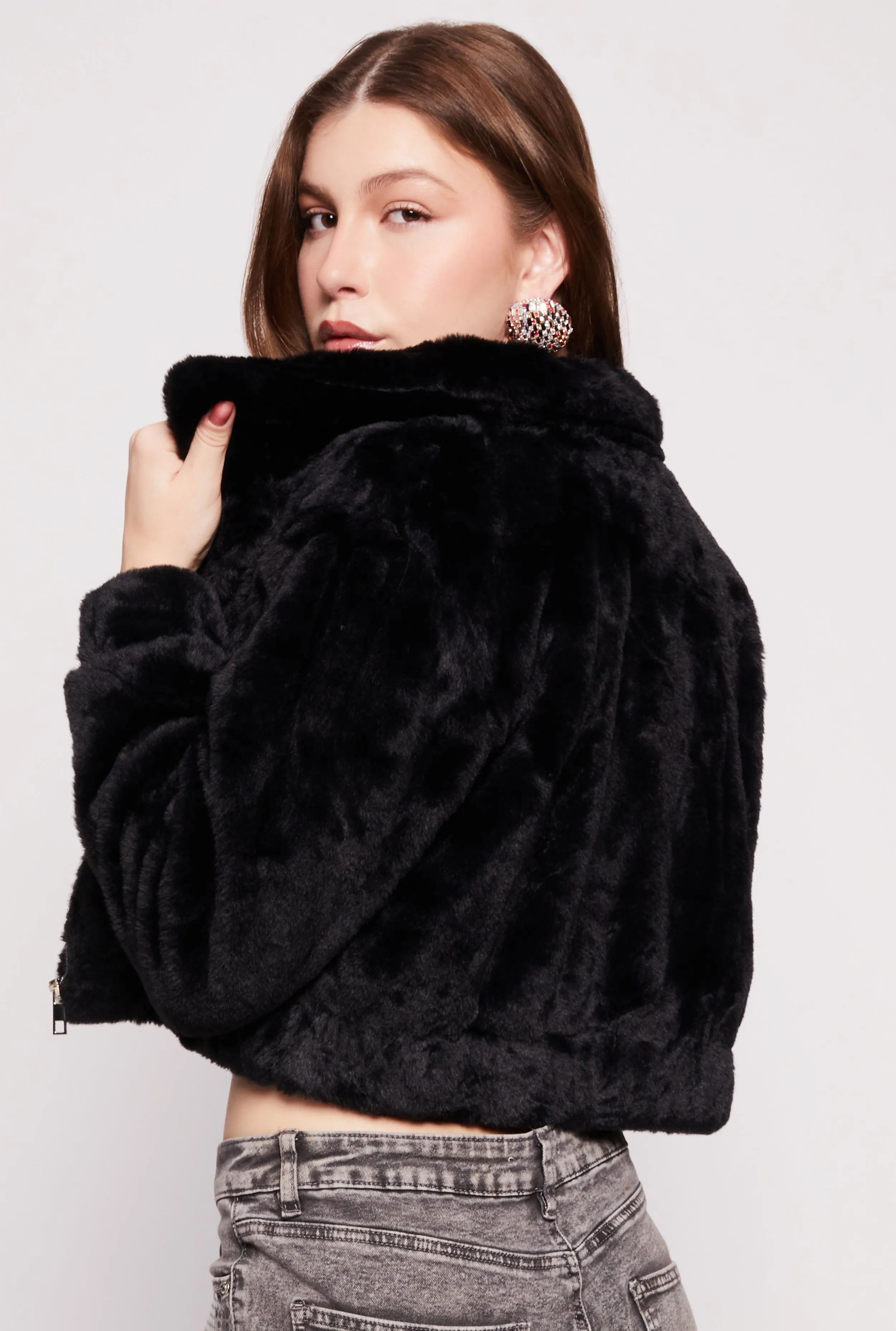Faux Fur Zip Front Cropped Jacket sold by Rainbow product image thumbnail 3