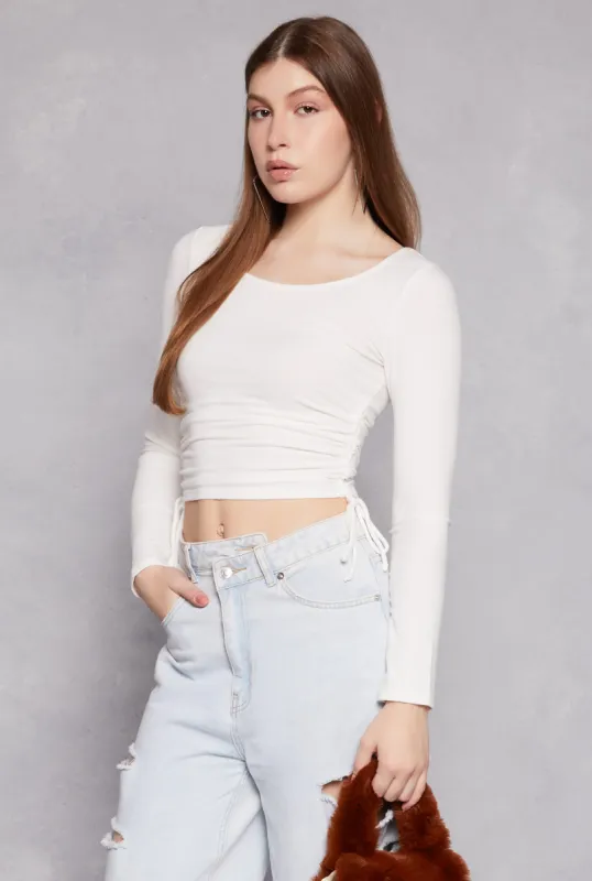 Side Tie Ruched Long Sleeve Top sold by Rainbow