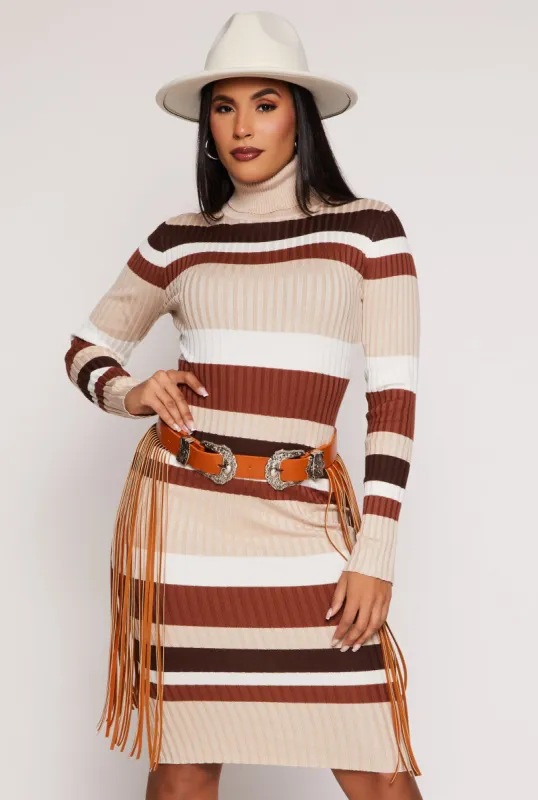 Almost Famous Striped Turtleneck Dress sold by Rainbow