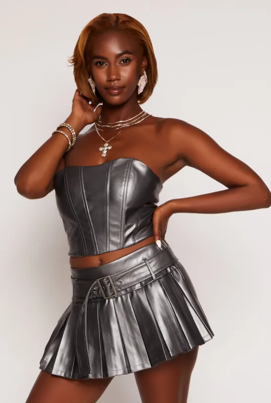 Haute Monde Faux Leather Cropped Corset Top sold by Rainbow