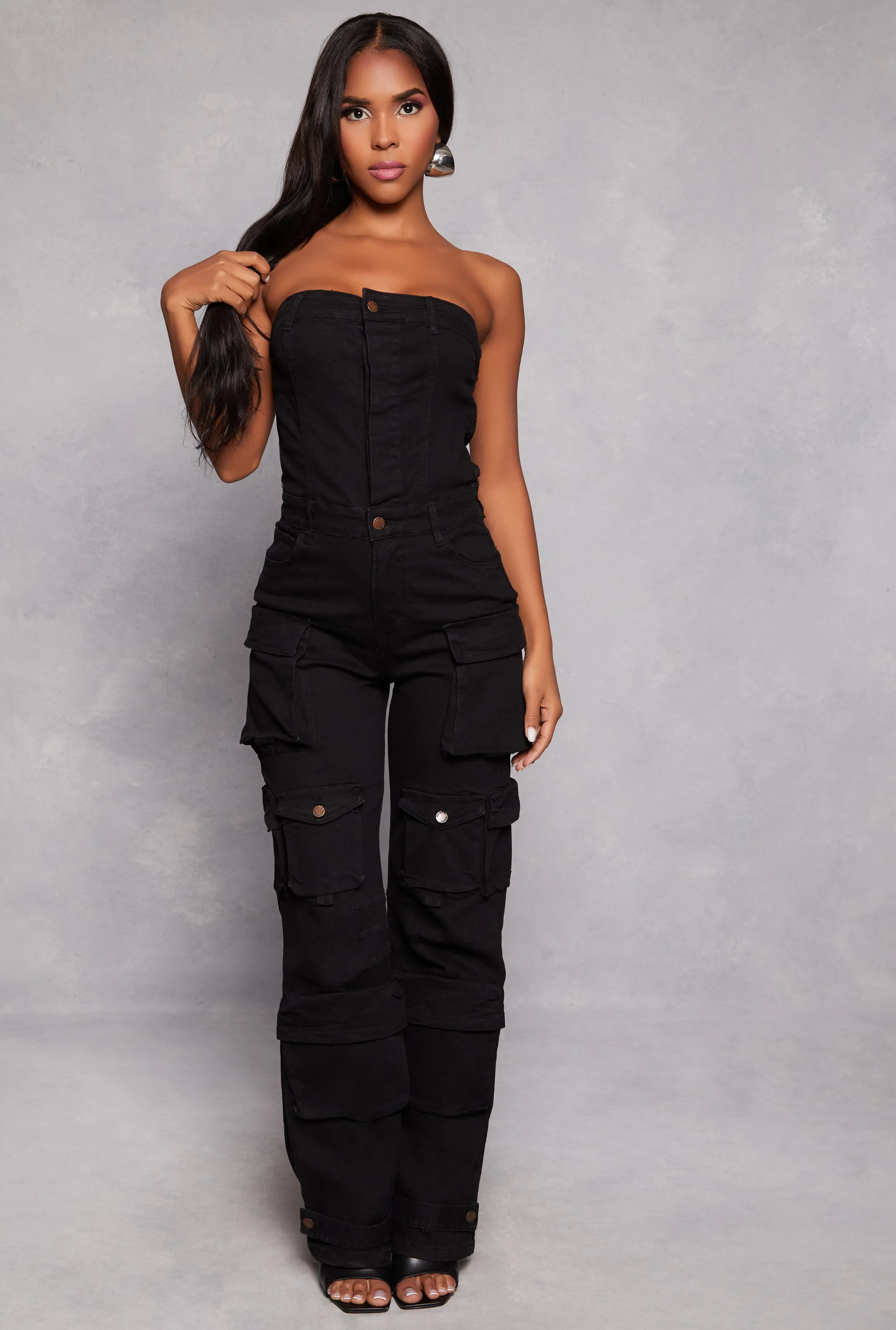 Daisy Denim Strapless Utility Jumpsuit sold by Rainbow