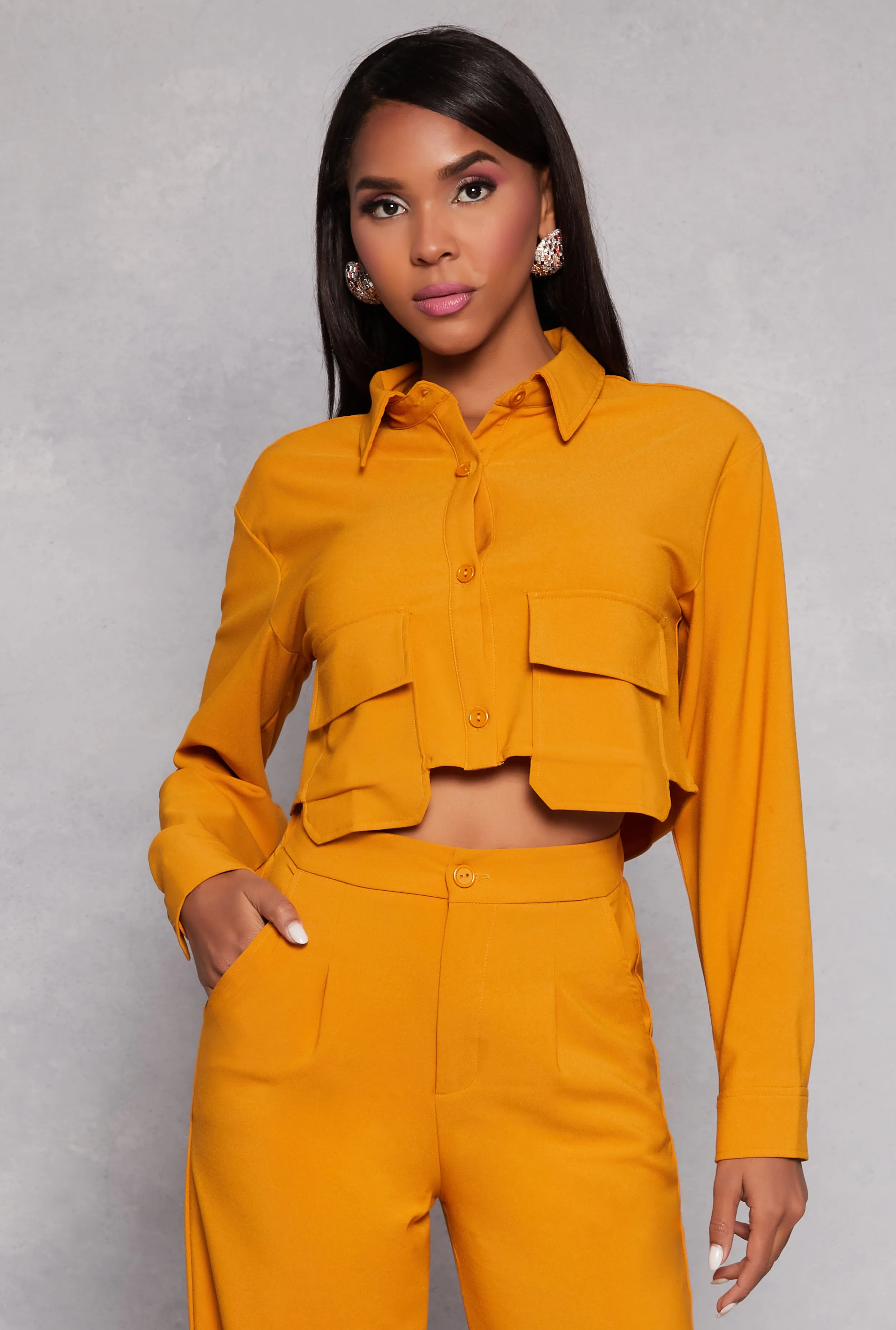 Crepe Knit Cargo Pocket Crop Top sold by Rainbow