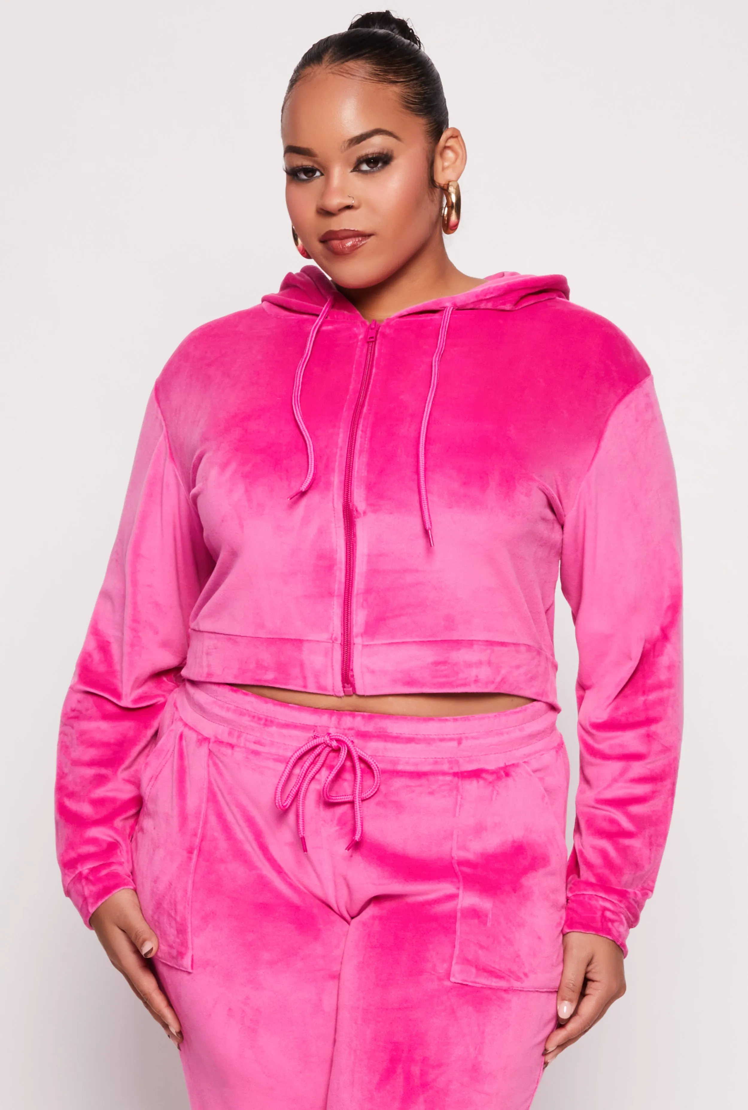 Plus Size Velour Cropped Zip Front Hoodie sold by Rainbow