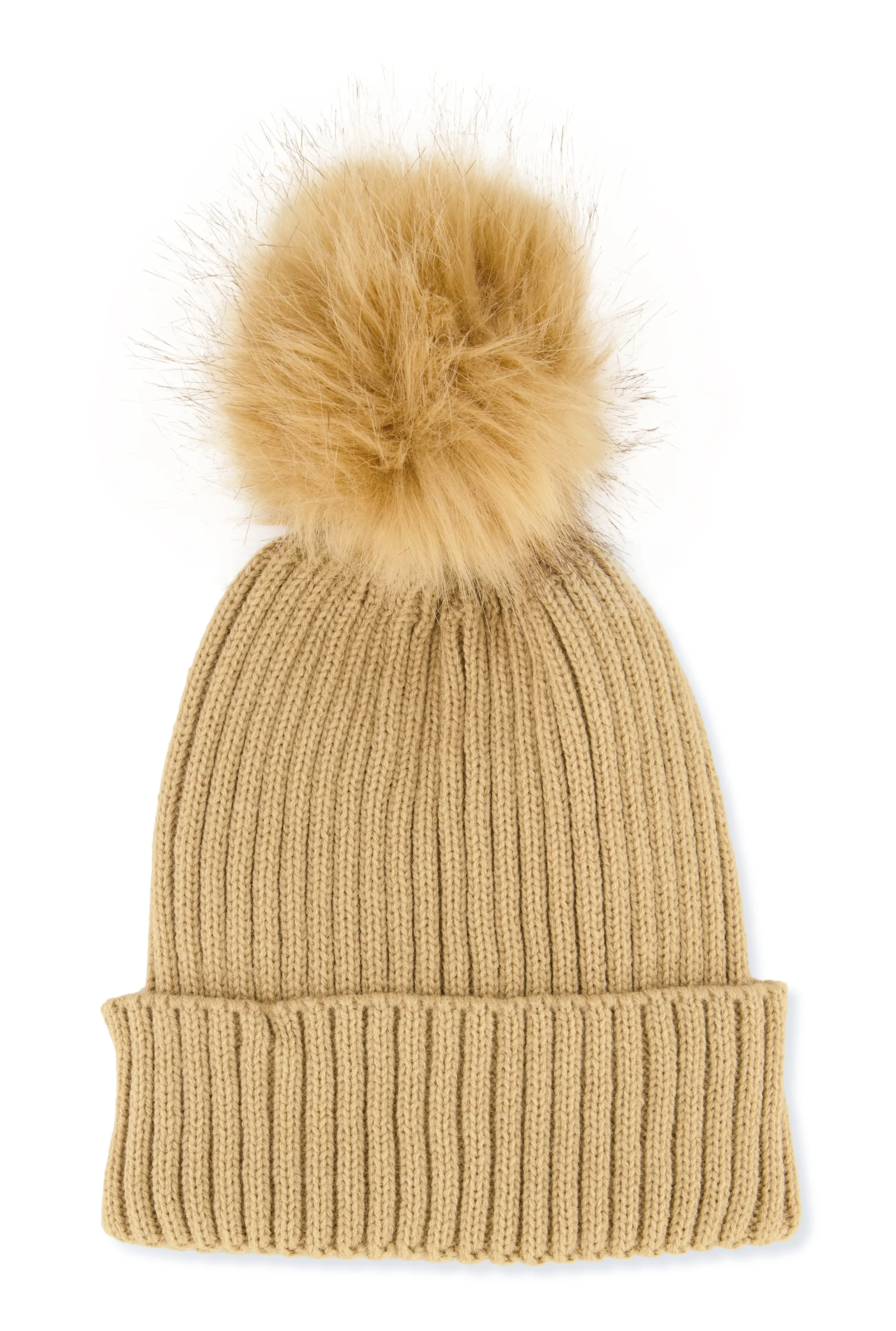 Ribbed Knit Faux Fur Pom Pom Beanie sold by Rainbow product image thumbnail 2