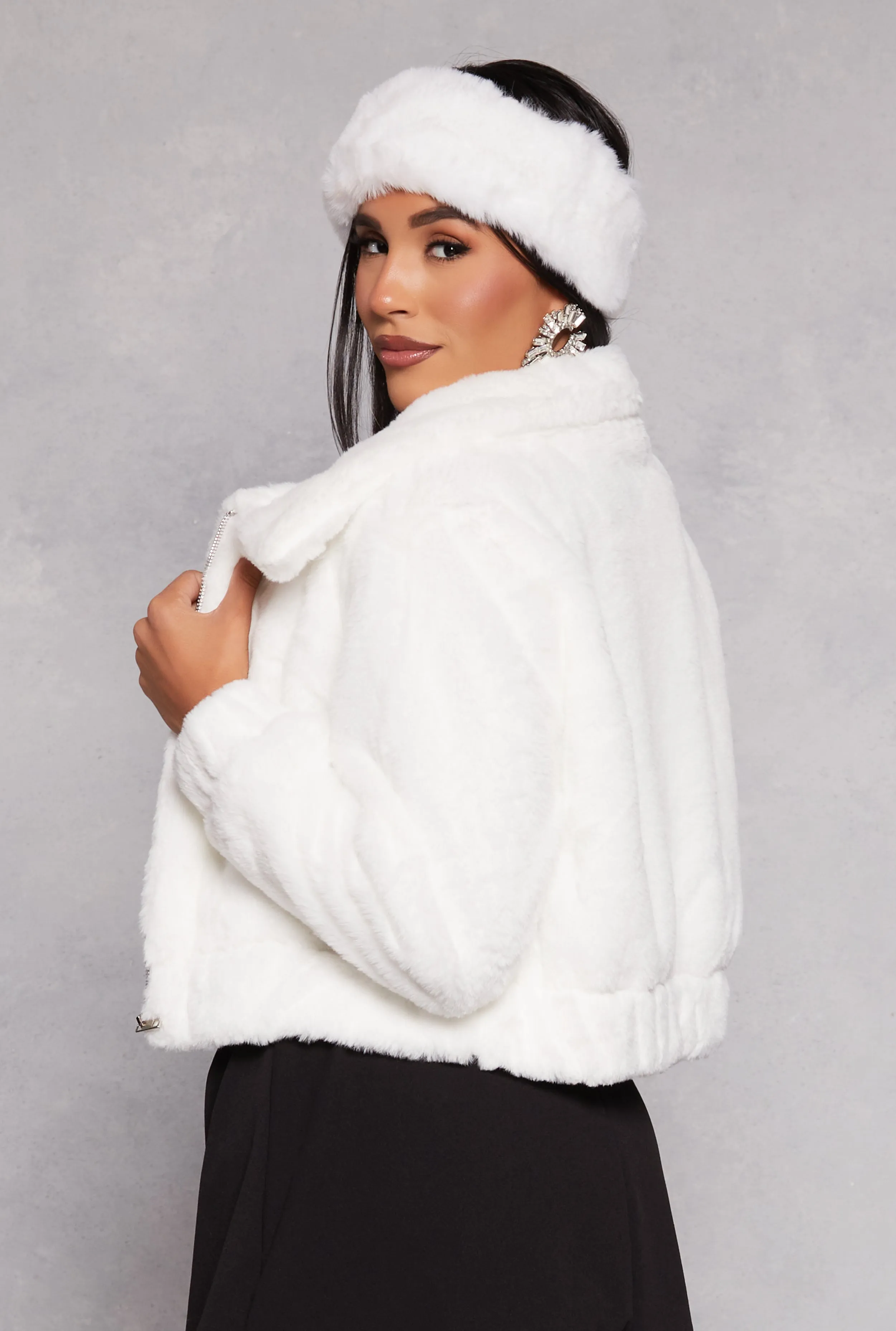 Faux Fur Zip Front Cropped Jacket sold by Rainbow product image thumbnail 3