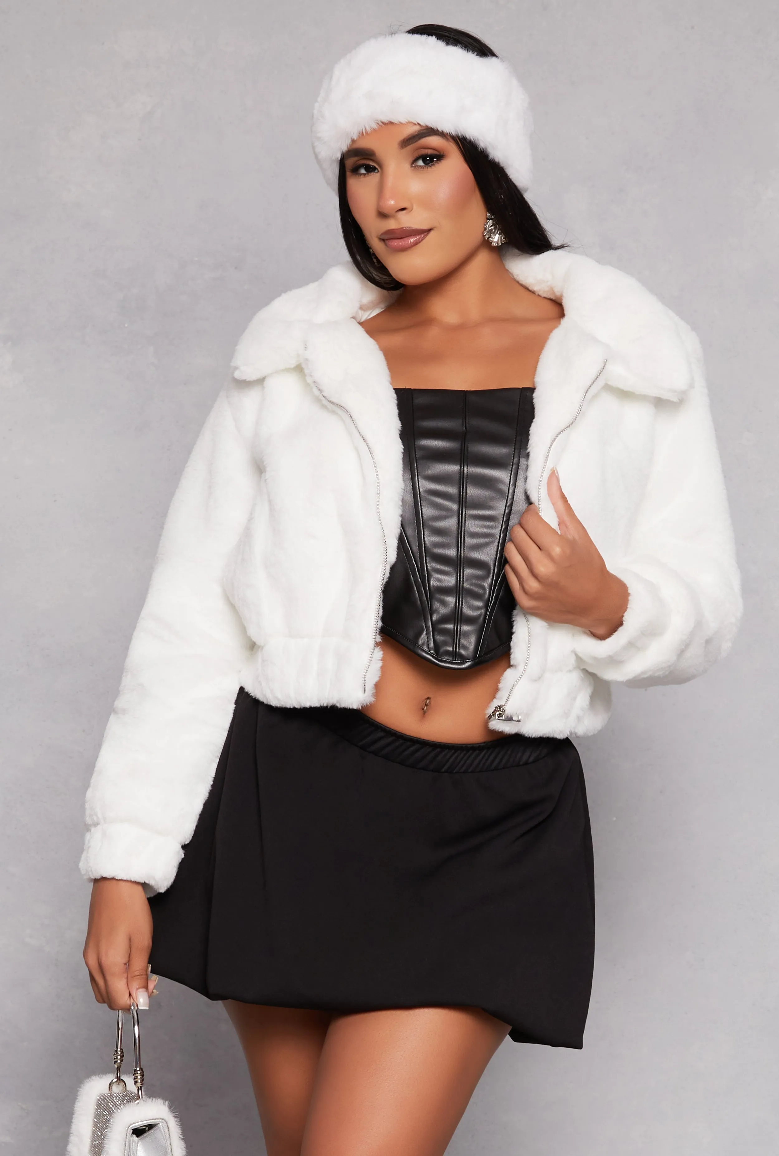 Faux Fur Zip Front Cropped Jacket sold by Rainbow