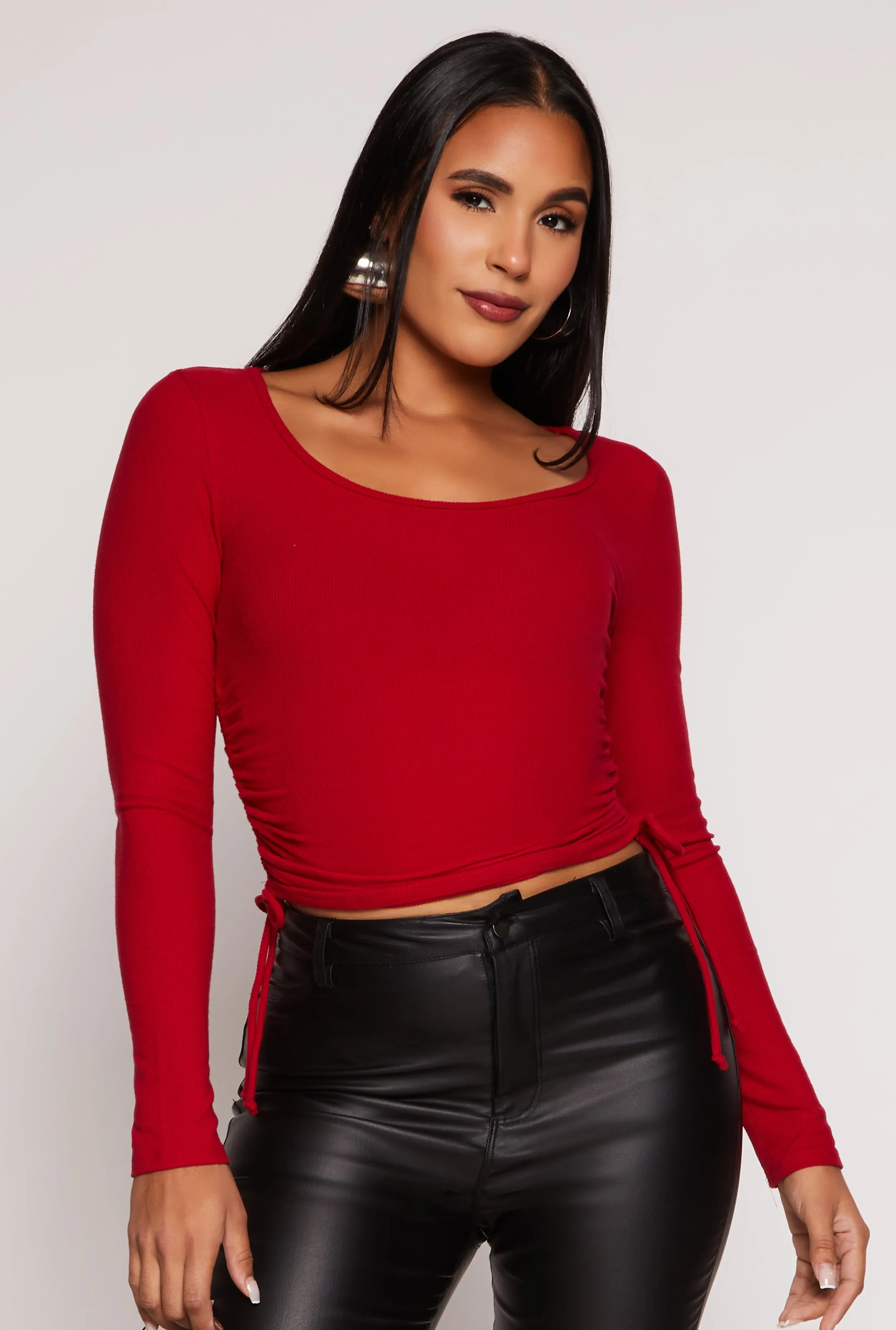 Side Tie Ruched Long Sleeve Top sold by Rainbow