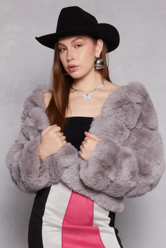 Faux Leather Trim Faux Fur Jacket sold by Rainbow