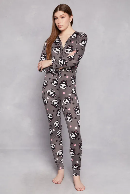 Panda Graphic V Neck Pajama Onesie sold by Rainbow
