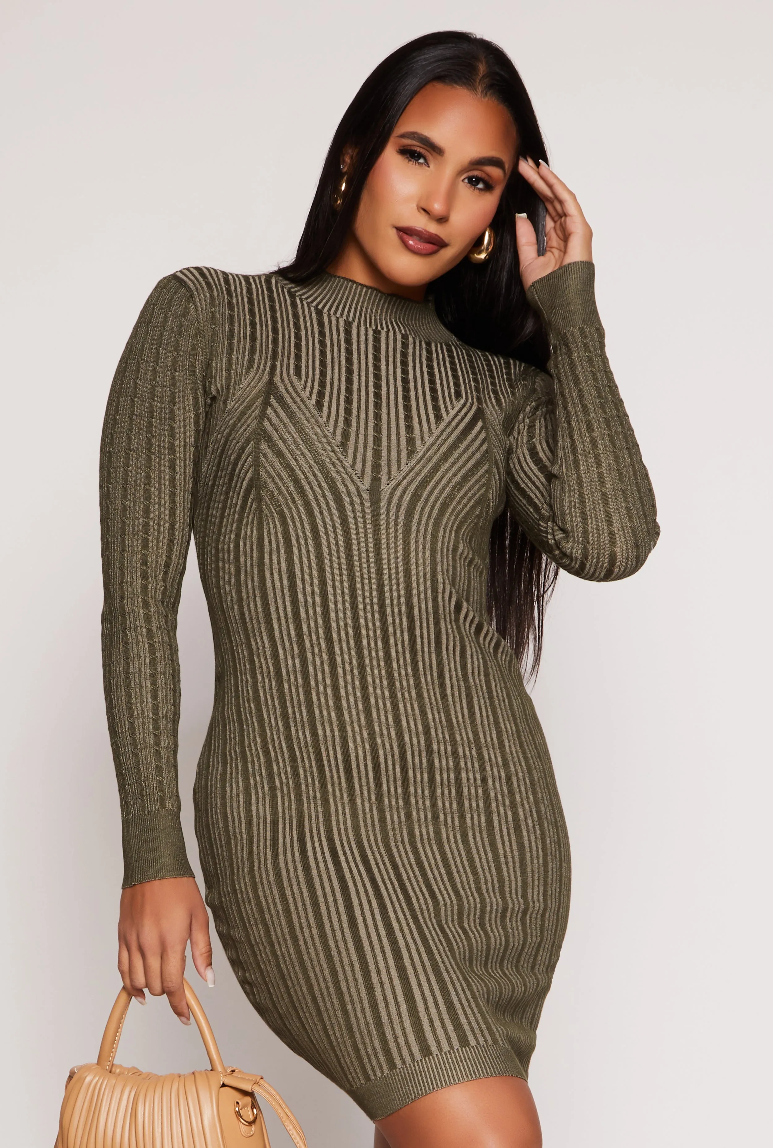 Almost Famous Ribbed Knit Shadow Stripe Sweater Dress sold by Rainbow