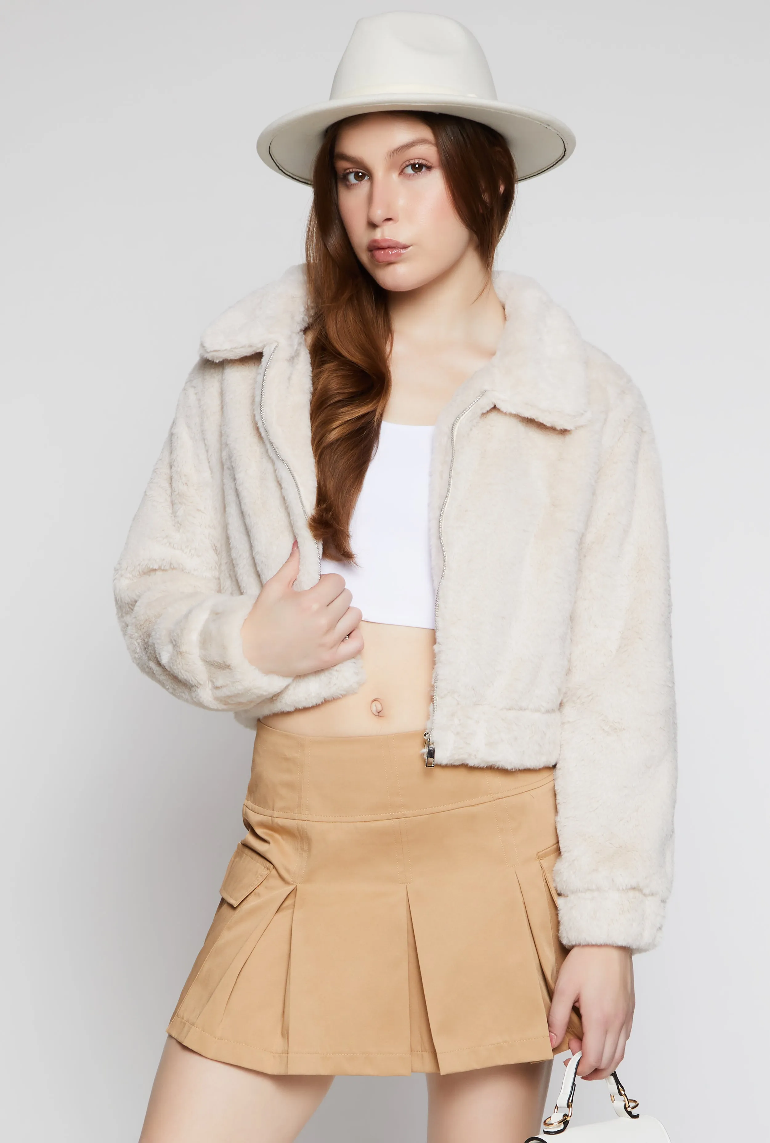Faux Fur Zip Front Cropped Jacket sold by Rainbow