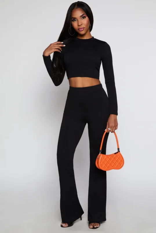 Textured Knit High Waist Flare Pants sold by Rainbow