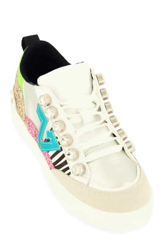 Rhinestone Detail Color Block Lace Up Sneakers sold by Rainbow
