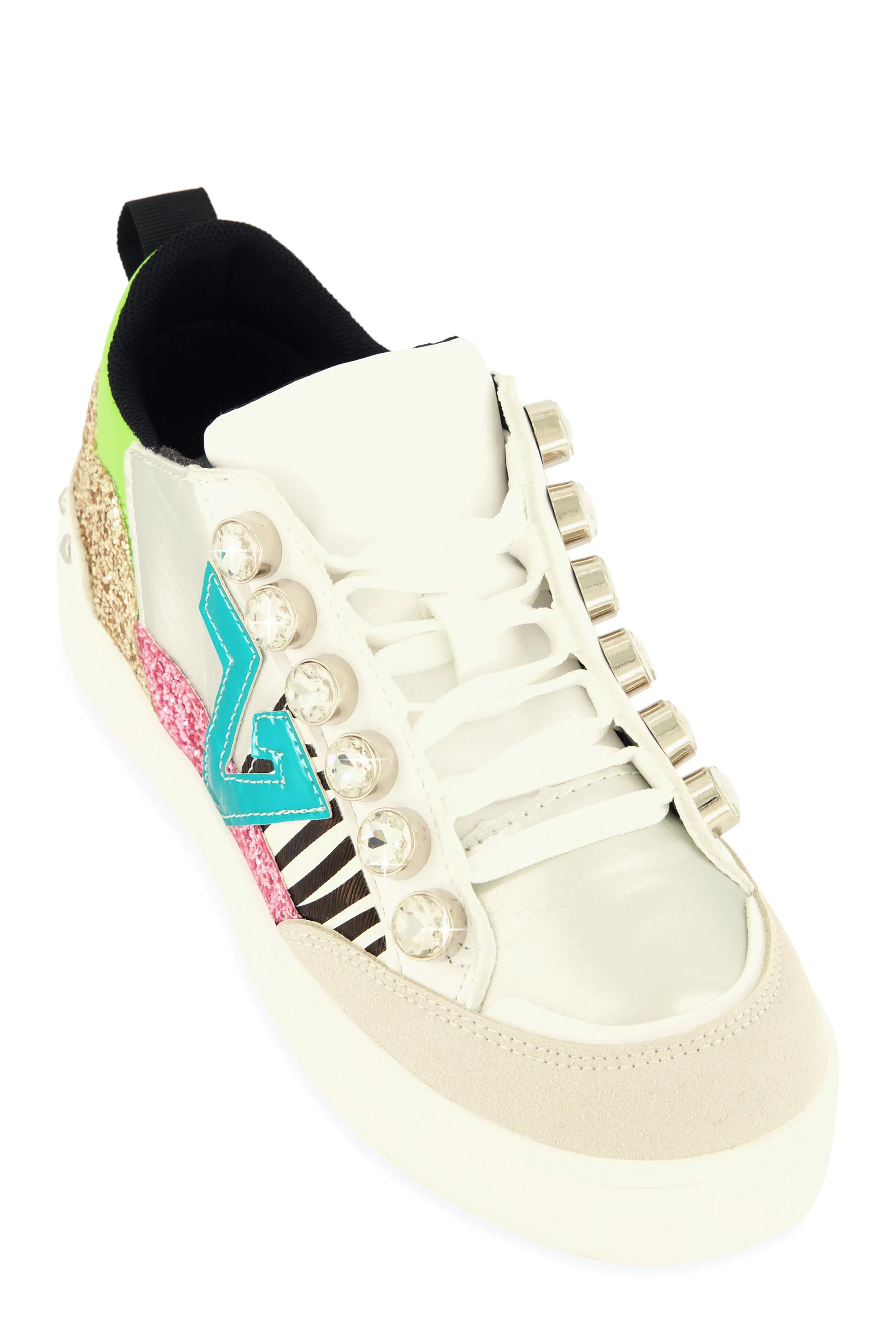 Rhinestone Detail Color Block Lace Up Sneakers sold by Rainbow