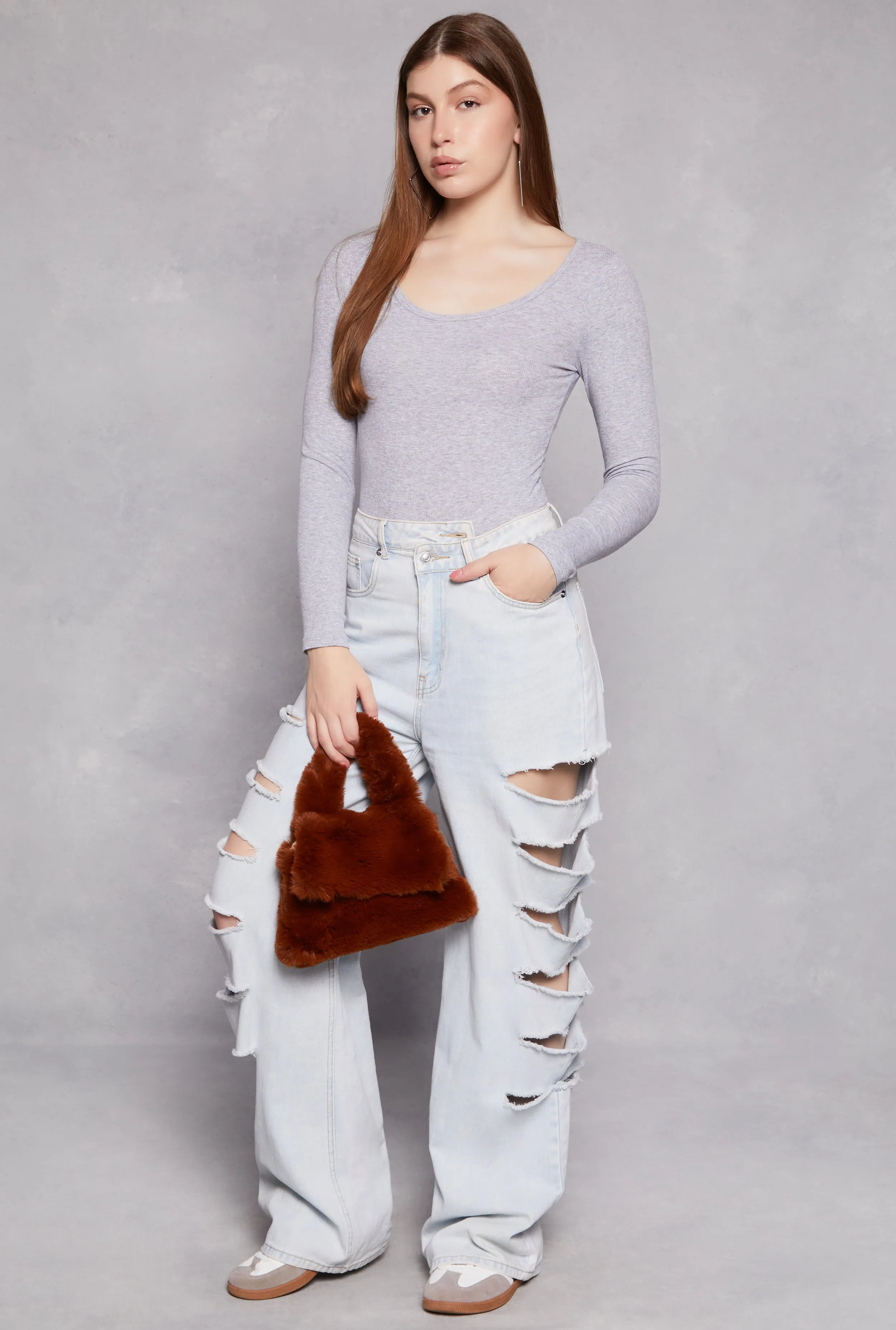 Ribbed Knit Scoop Neck Long Sleeve Bodysuit sold by Rainbow product image thumbnail 2