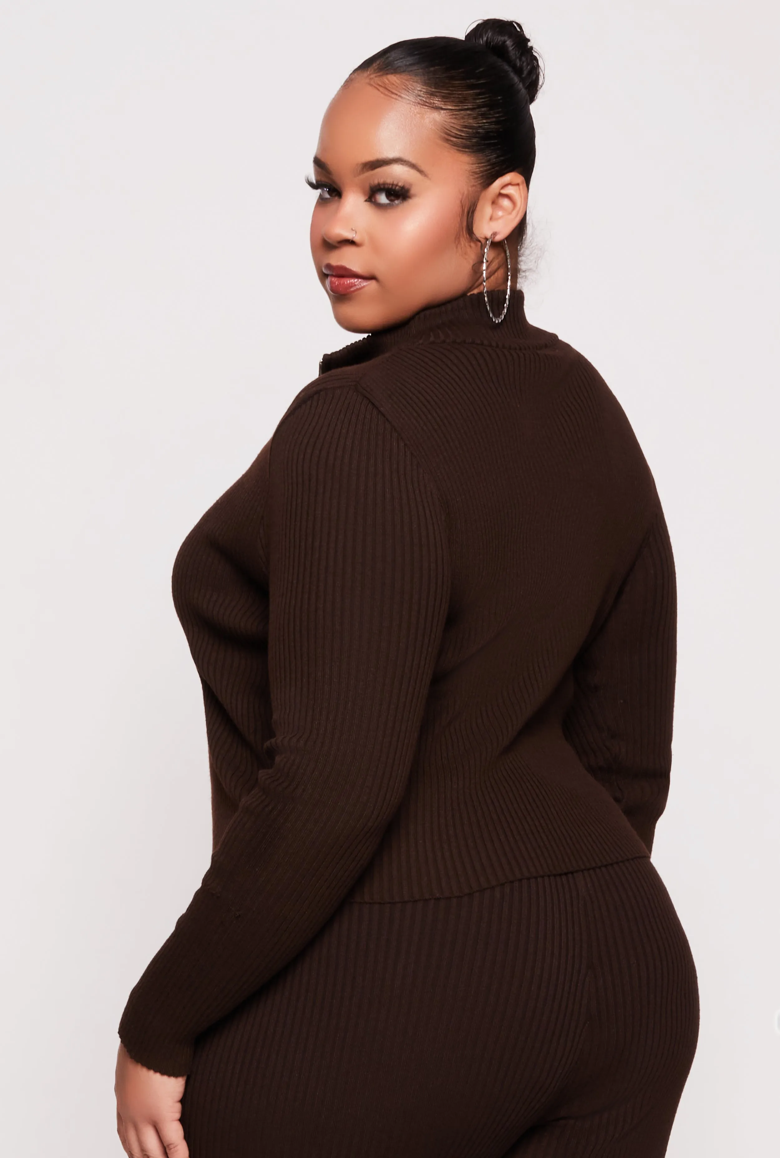 Plus Size Ribbed Knit Zip Neck Sweater sold by Rainbow product image thumbnail 3