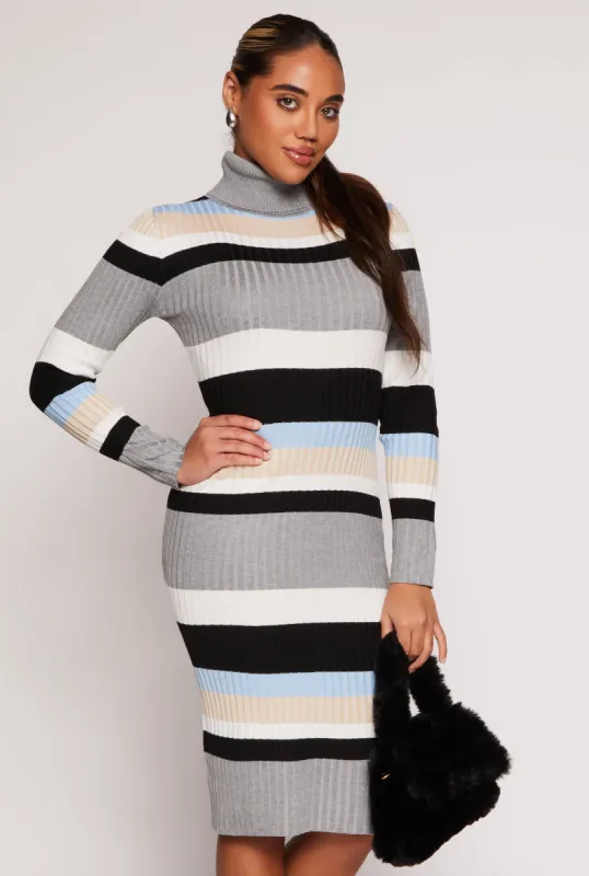 Almost Famous Striped Turtleneck Dress sold by Rainbow