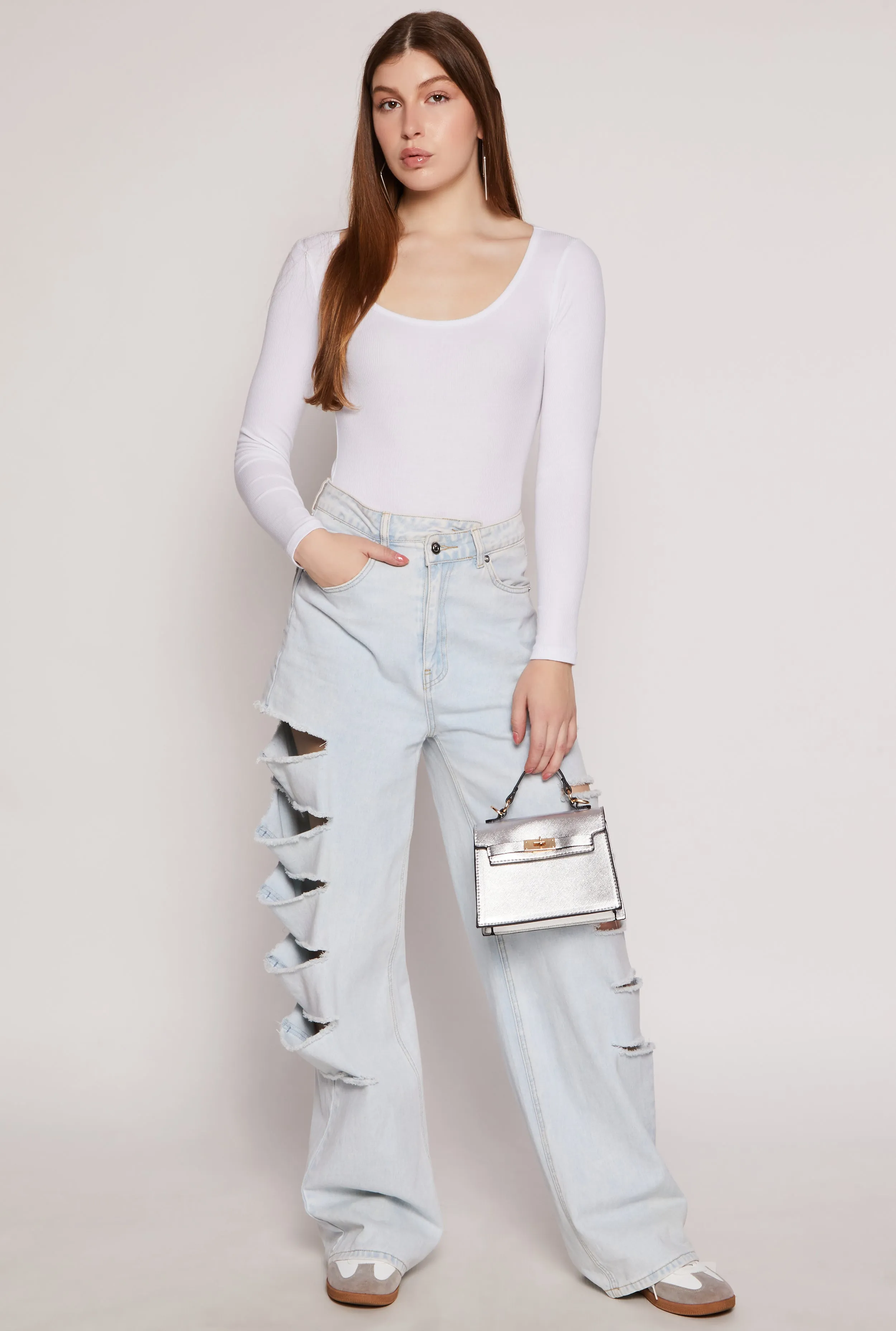 Ribbed Knit Scoop Neck Long Sleeve Bodysuit sold by Rainbow product image thumbnail 2