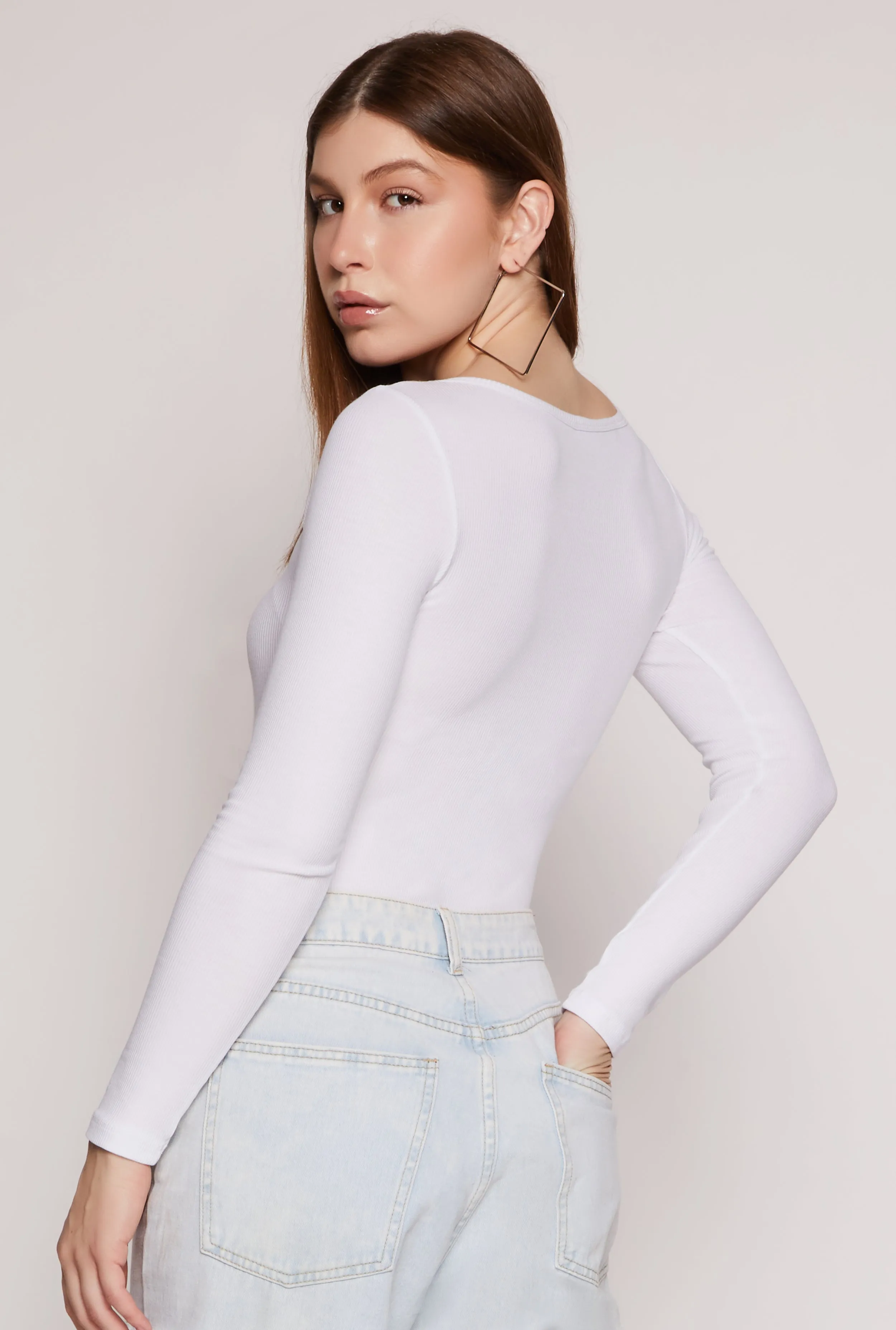 Ribbed Knit Scoop Neck Long Sleeve Bodysuit sold by Rainbow product image thumbnail 3