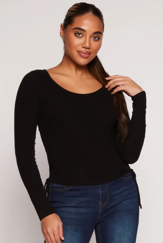 Side Tie Ruched Long Sleeve Top sold by Rainbow