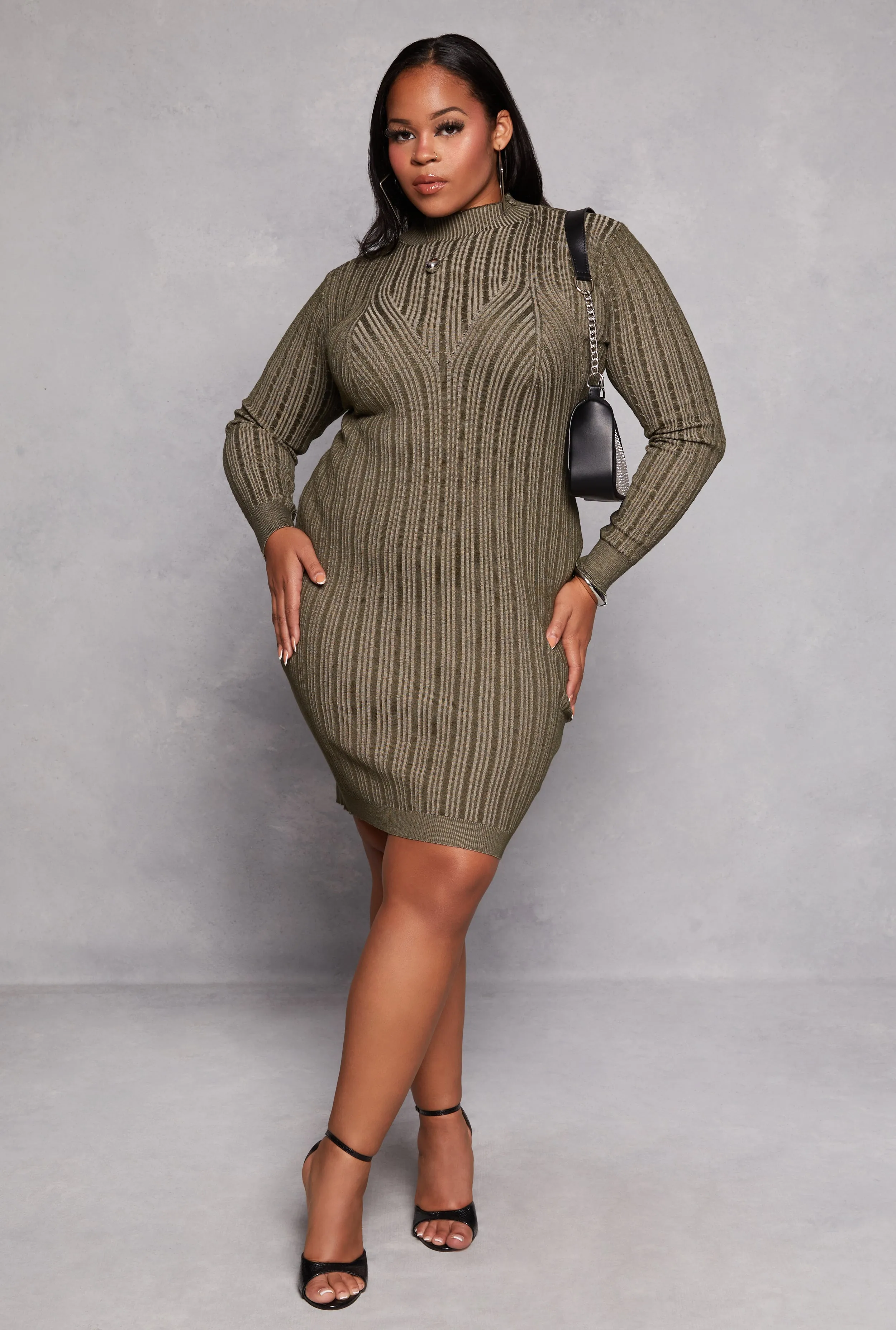 Plus Size Almost Famous Ribbed Knit Shadow Stripe Sweater Dress sold by Rainbow product image thumbnail 2