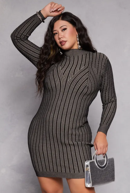 Plus Size Almost Famous Ribbed Knit Shadow Stripe Sweater Dress sold by Rainbow