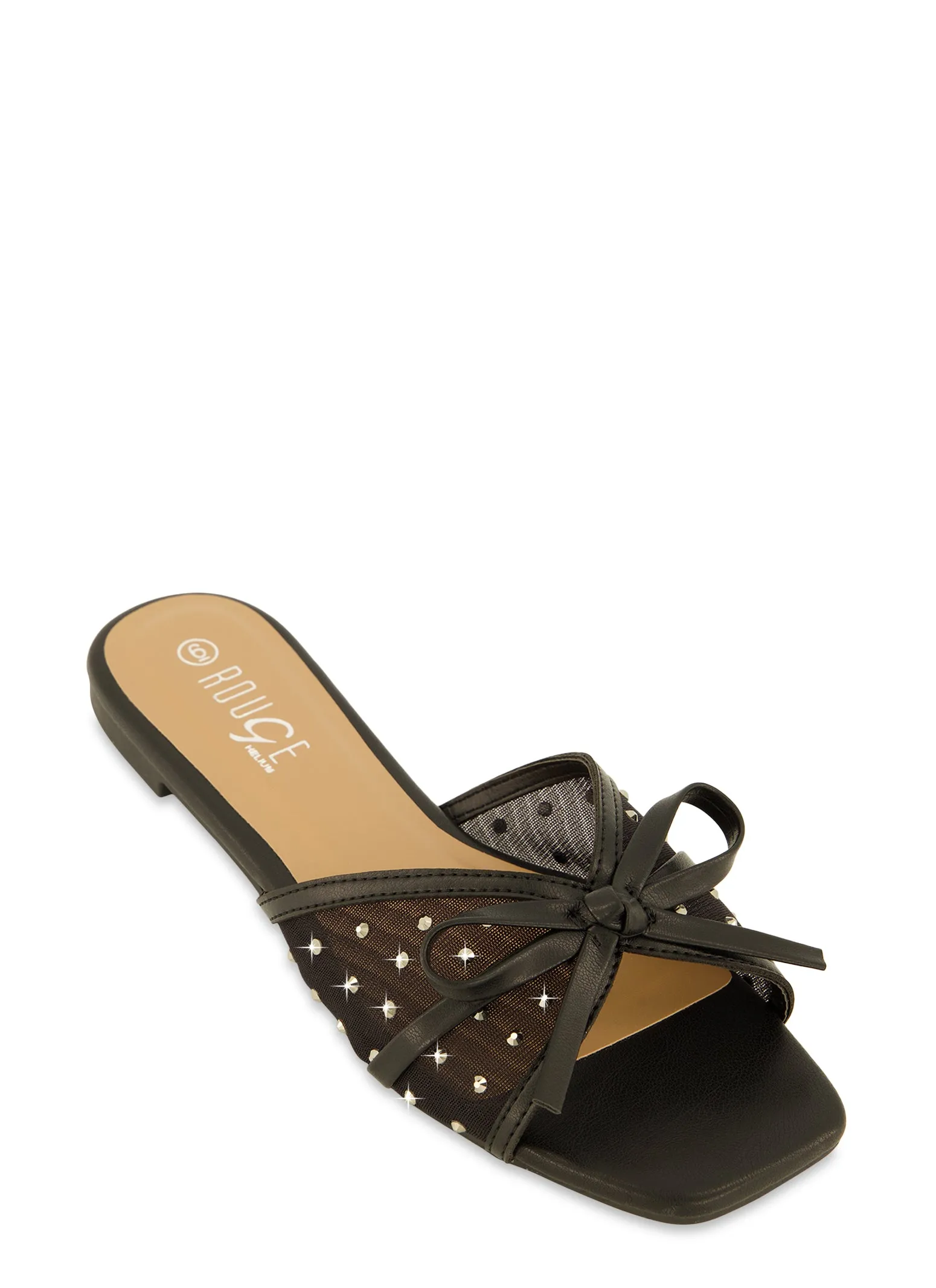 Mesh Rhinestone Bow Band Slide Sandals sold by Rainbow